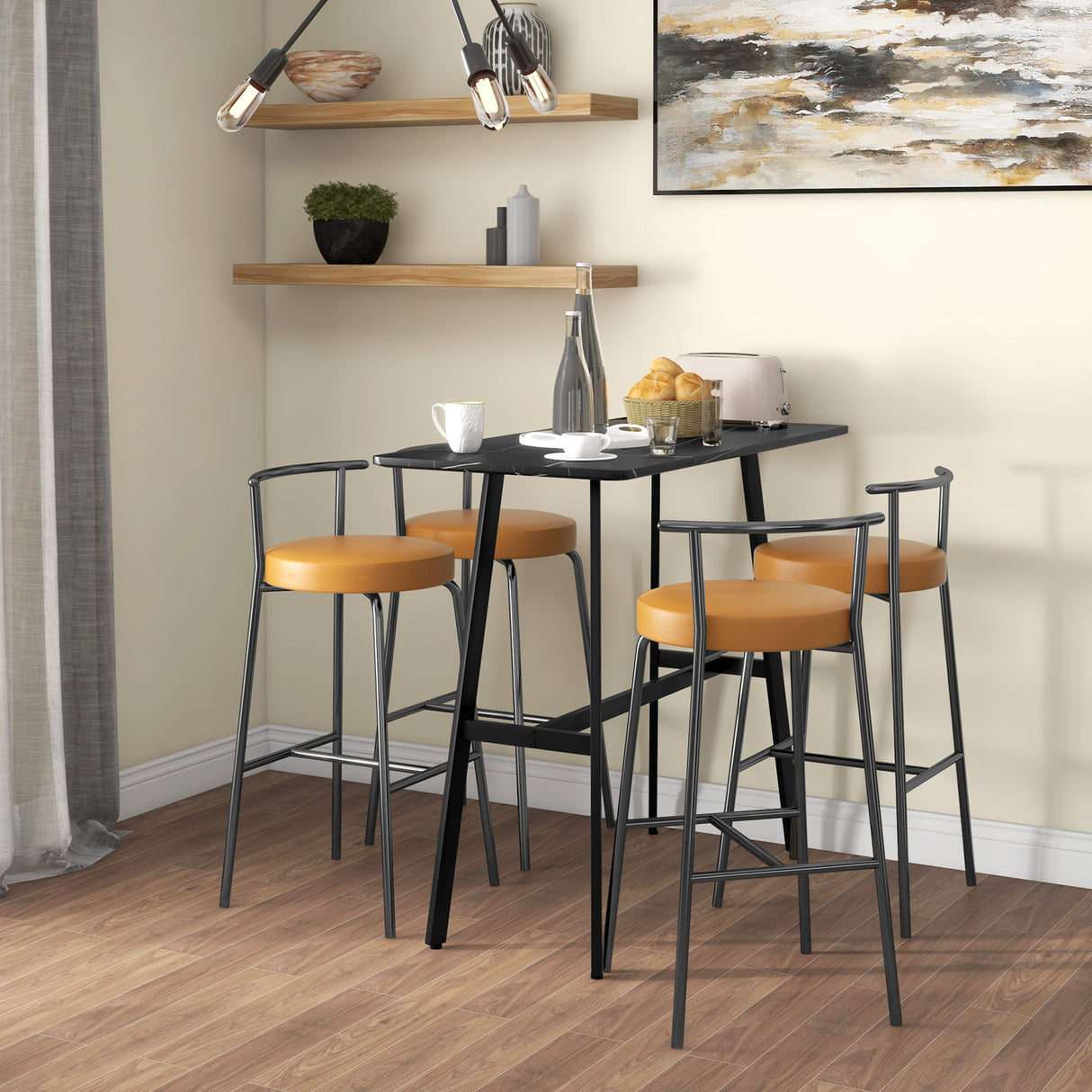 easycomfort easycomfort tavolo da bar rettangolare per 4 persone in mdf e metallo 118x58x98 cm nero