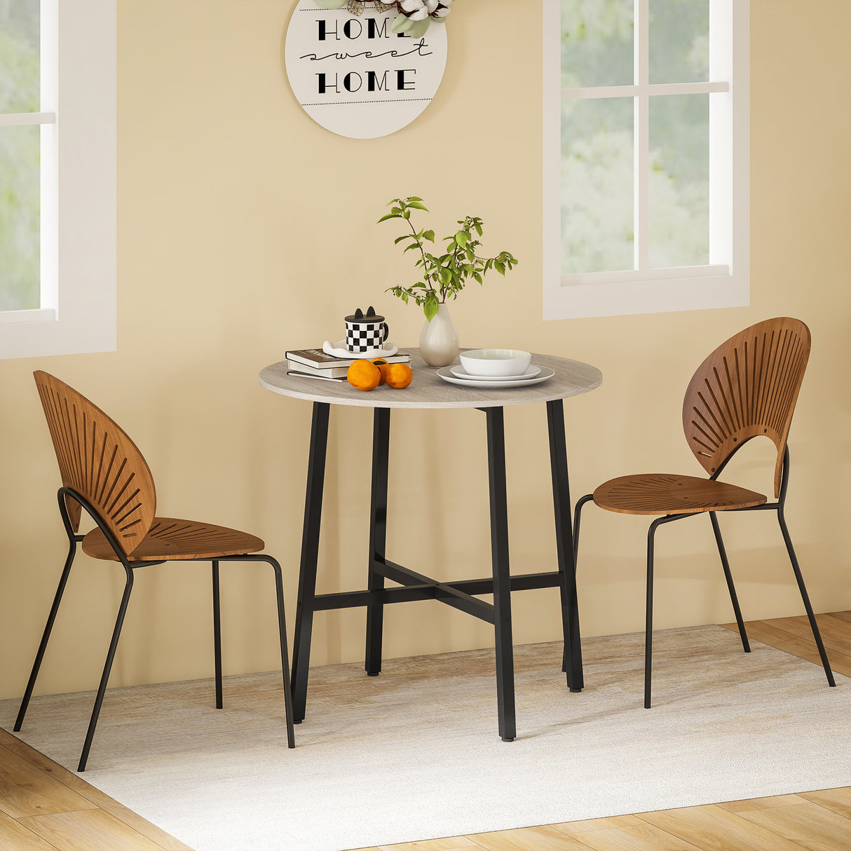 easycomfort easycomfort tavolo da pranzo rotondo e industriale per 2 persone in legno e acciaio 80x75 cm nero e color legno