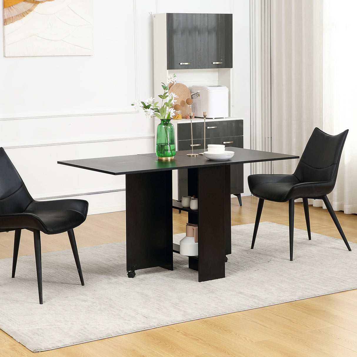 easycomfort easycomfort tavolo pieghevole in legno per 4 6 persone con ruote 75x140x74cm nero