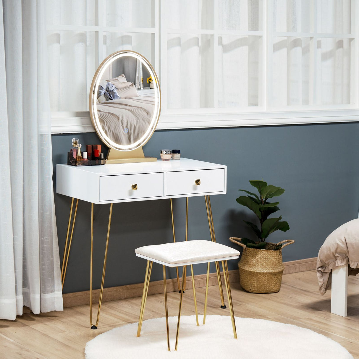 easycomfort easycomfort toeletta con specchio luci a led in stile industriale tavolo per trucco con sgabello mobile toeletta con interruttore touch bianco