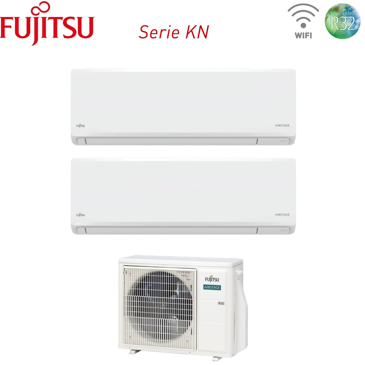 fujitsu condizionatore fujitsu dual split inverter kn airstage 1212 con aoeg18kbca2 r 32 wi fi integrato
