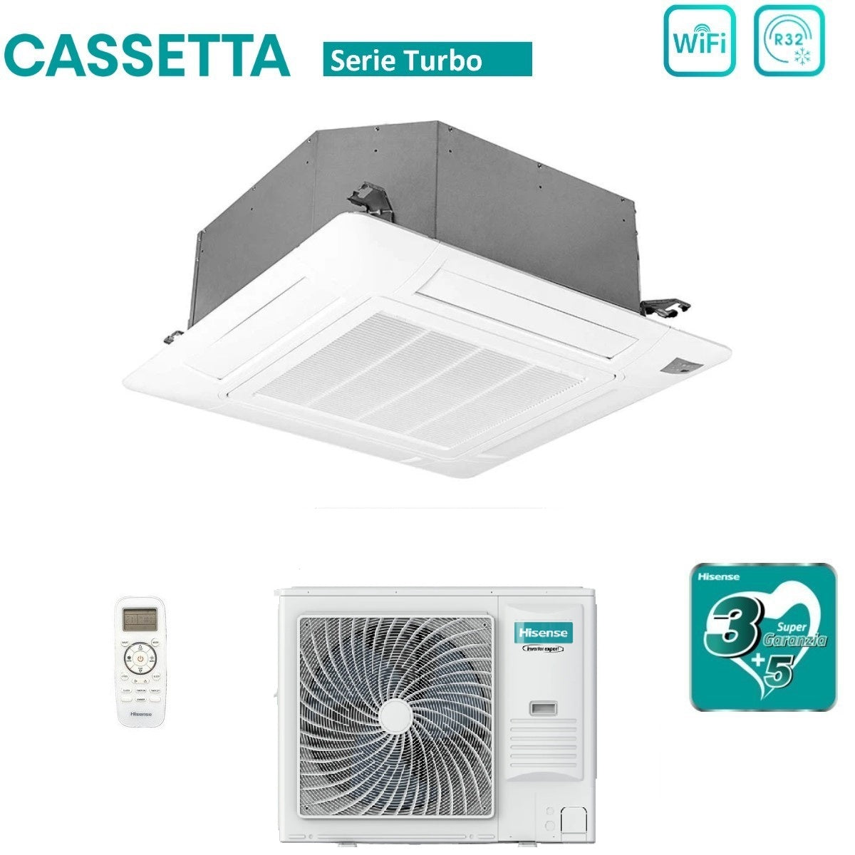 hisense condizionatore a cassetta hisense turbo 48000 btu r 32 wi fi optional con telecomando e pannello
