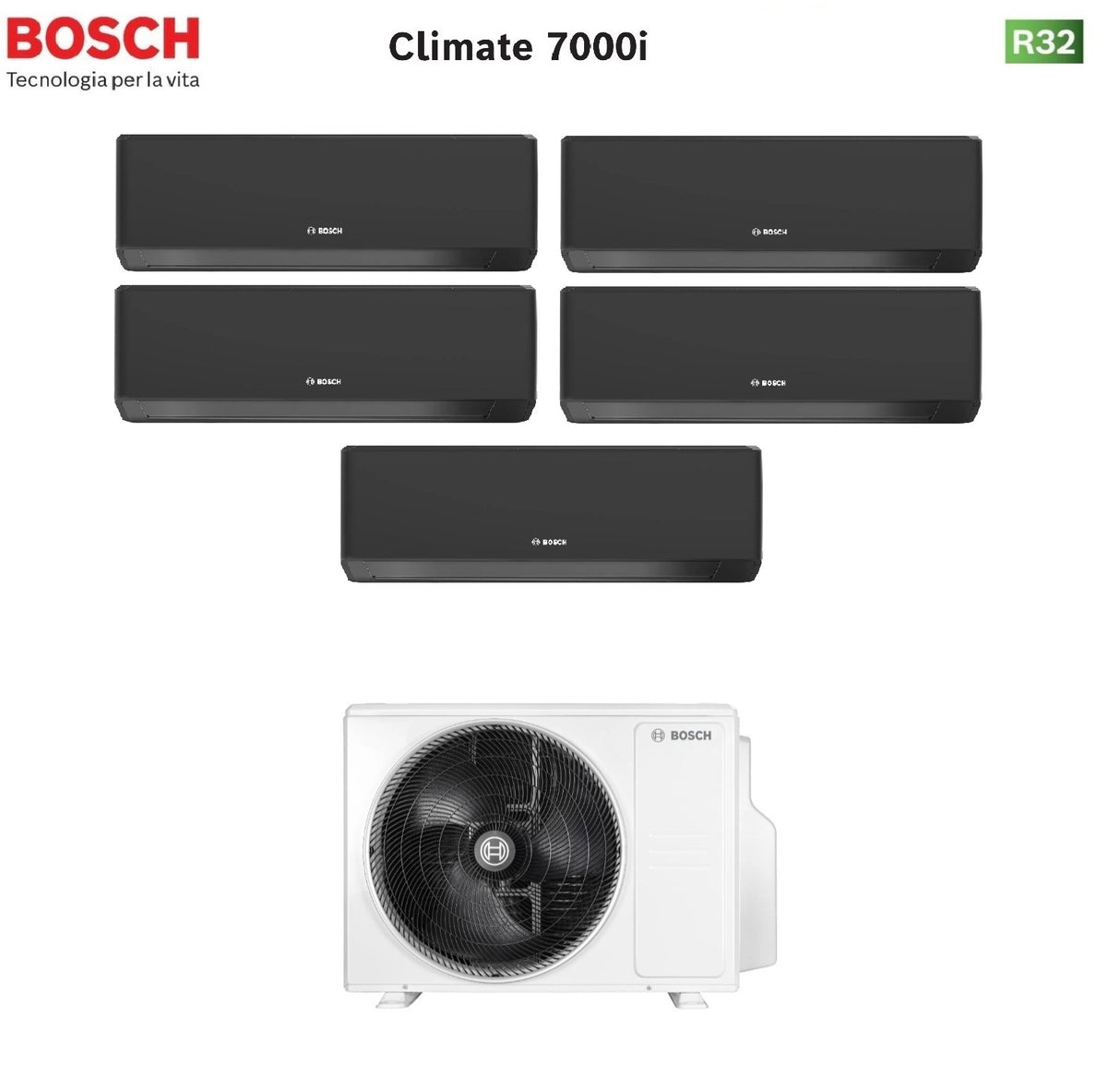 junkers bosch condizionatore penta split bosch climate 7000i black 999912 con 5000m 1255 e r 32 wi fi integrato