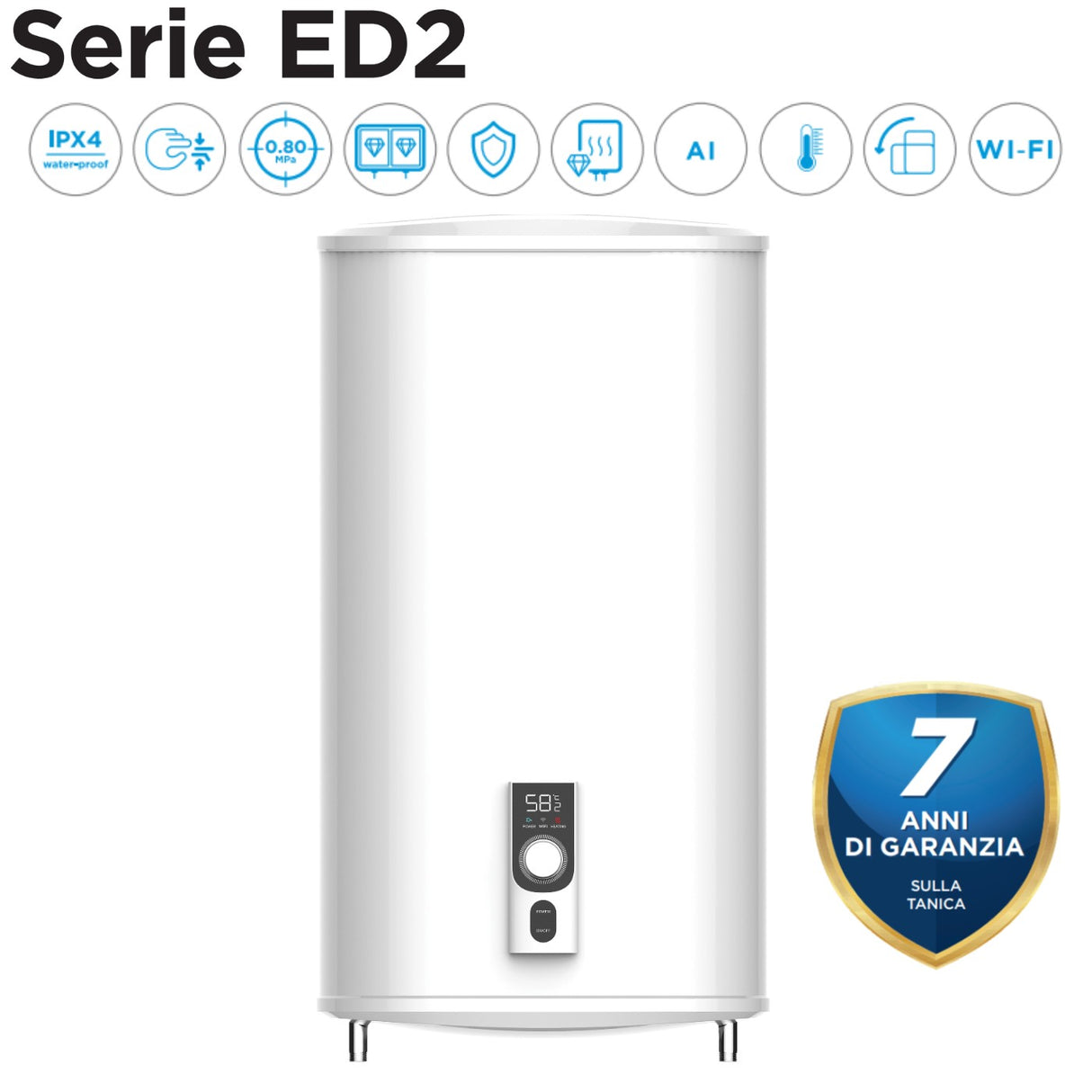 midea scaldabagno elettrico midea doppia tanica 74 litri wi fi integrato 1500 w d80 15ed2