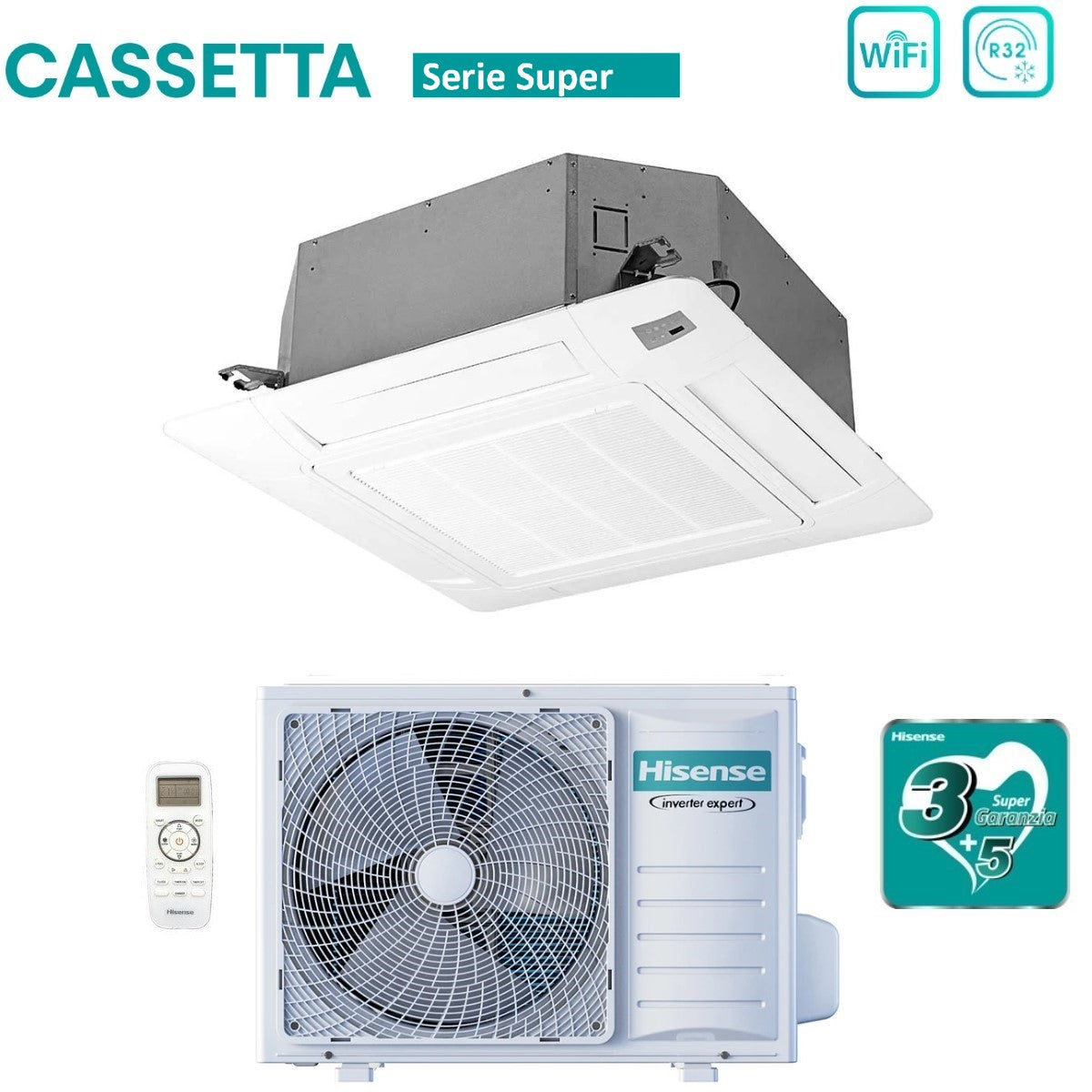 climatizzatore condizionatore hisense inverter a cassetta serie super 18000 btu act52ur4rcc8 _ auw52u4rs7 r 32 wi fi optional classe a__ a_ con telecomando e pannello incluso
