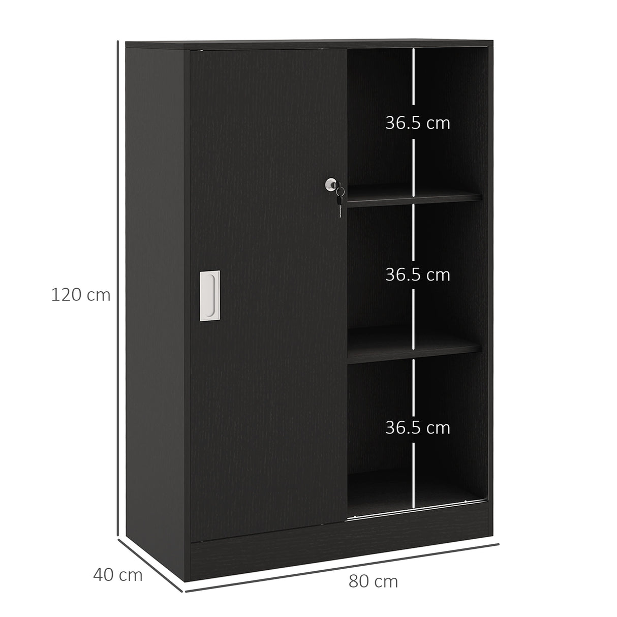 easycomfort easycomfort armadietto da ufficio a 3 ripiani con 2 chiavi di sicurezza e ante scorrevoli 80x40x120 cm nero
