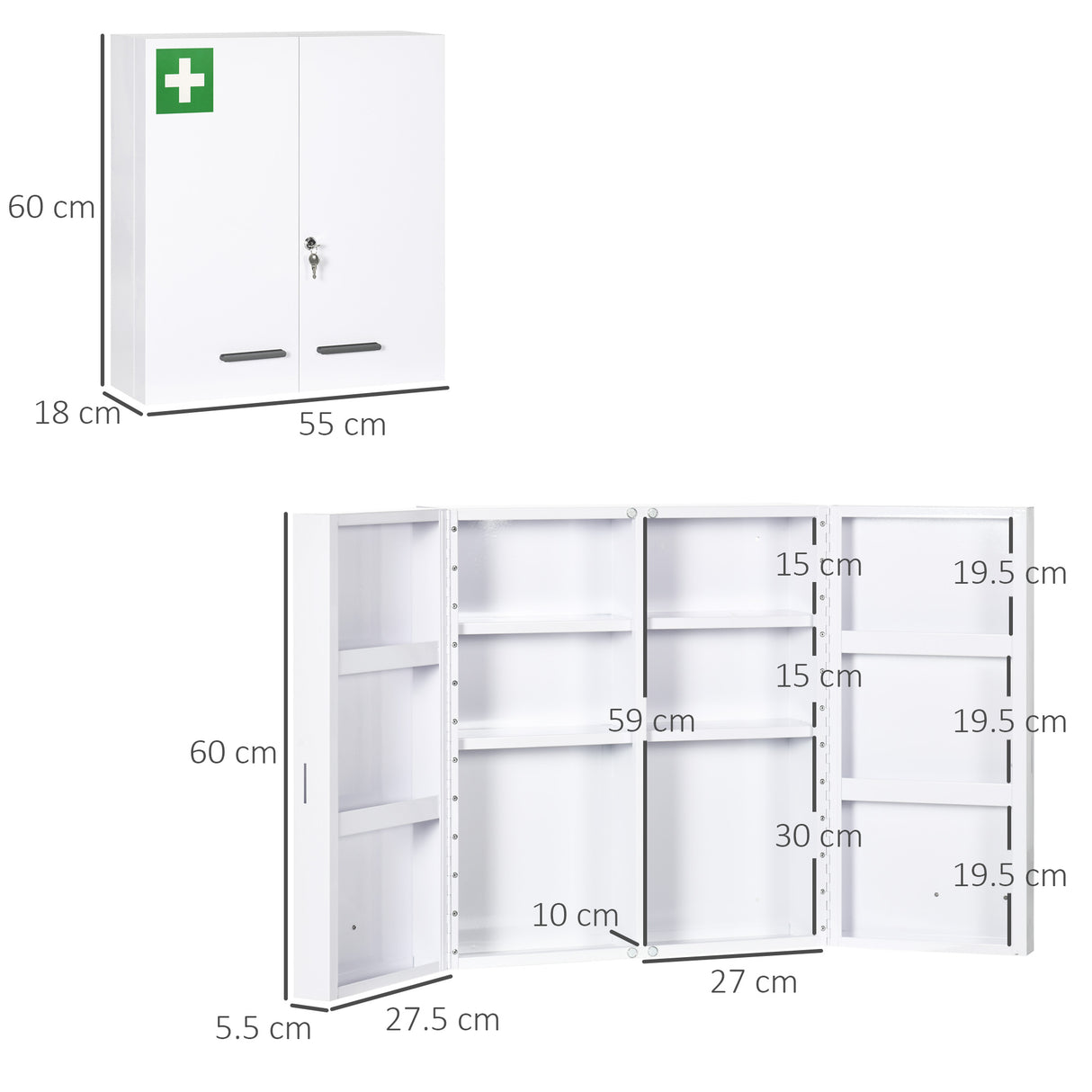 easycomfort easycomfort armadietto medicinali a 6 ripiani con serratura e 2 chiavi in acciaio 55x18x60 cm bianco