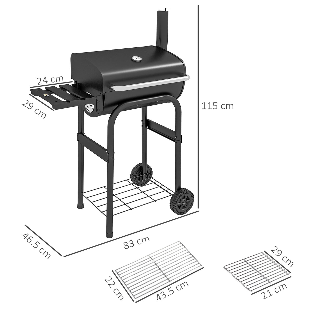 easycomfort easycomfort barbecue a carbone con coperchio termometro e camino ripiani e ruote nero