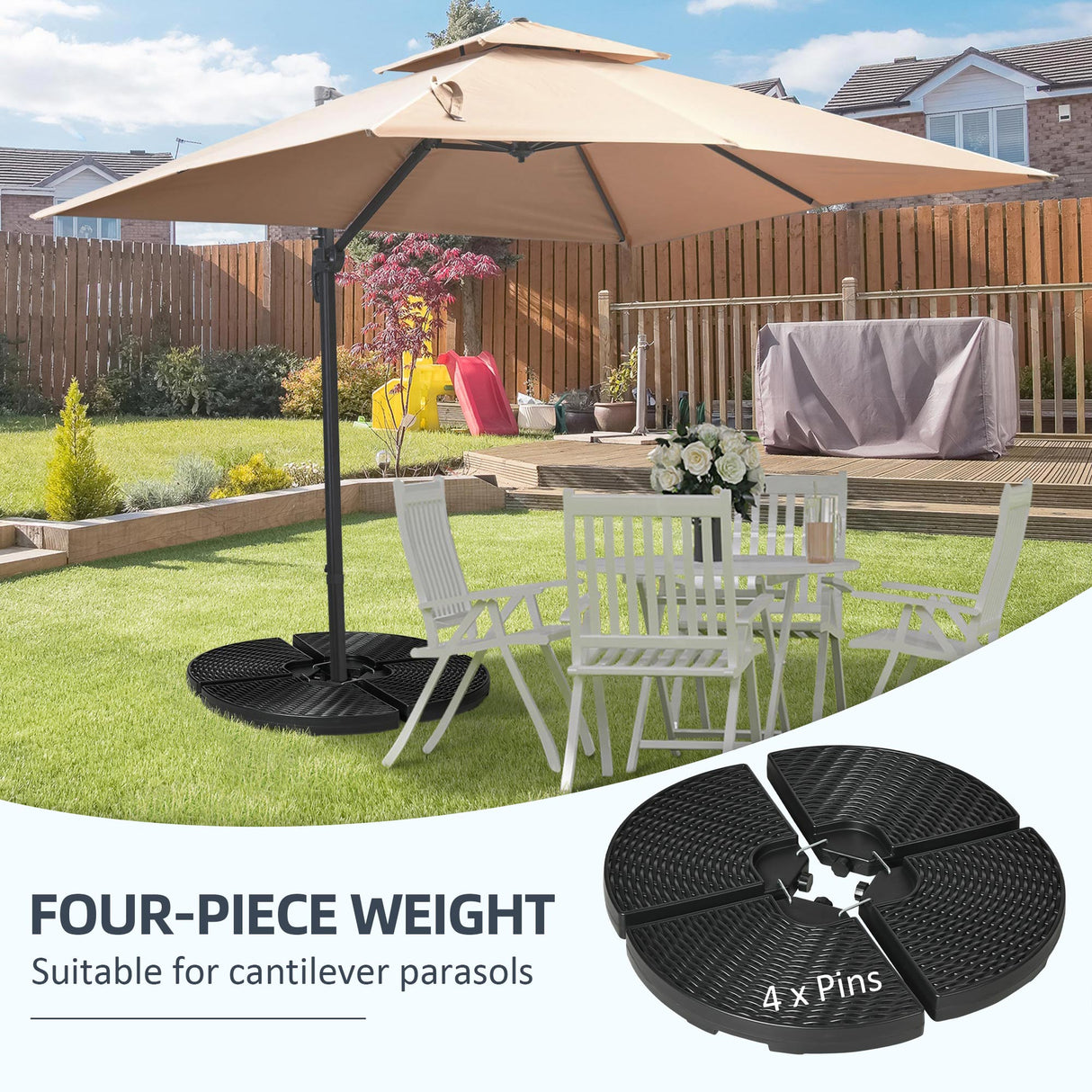 easycomfort easycomfort base per ombrellone a braccio da 4 pezzi in hdpe riempibili con acqua e sabbia 100x8 cm nero