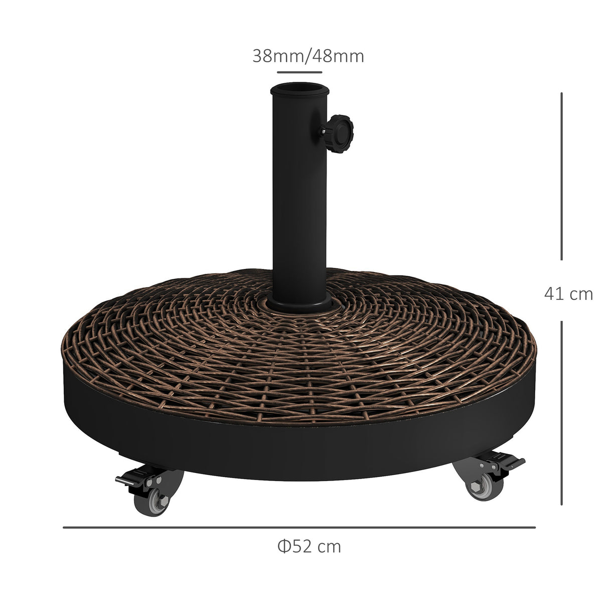 easycomfort easycomfort base per ombrellone da giardino rotonda a 4 ruote con freni in acciaio e resina 52x41 cm bronzo e nero