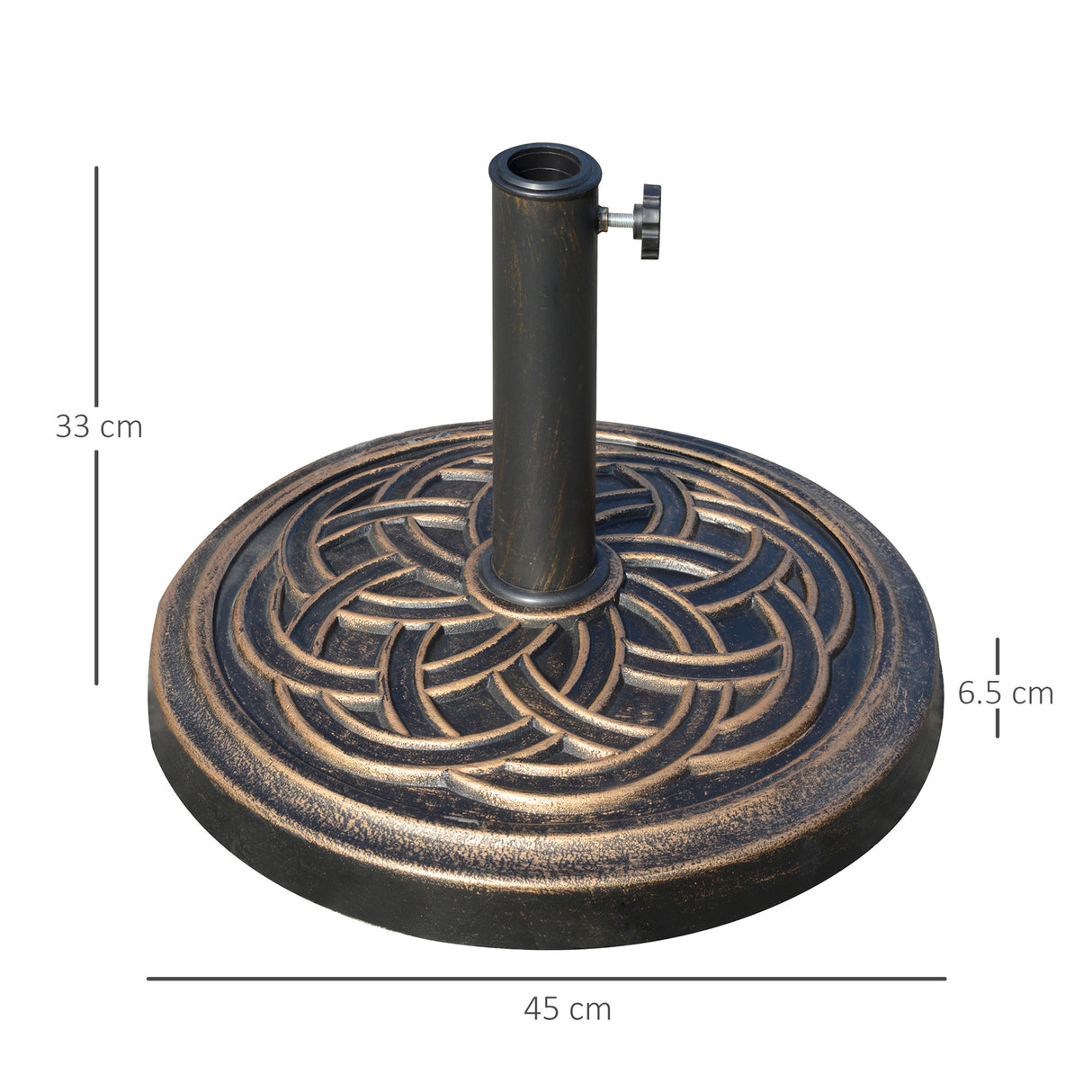 easycomfort easycomfort base per ombrellone rotonda da 12kg in resina con decorazione per pali da 38mm e 48mm 45x33cm bronzo