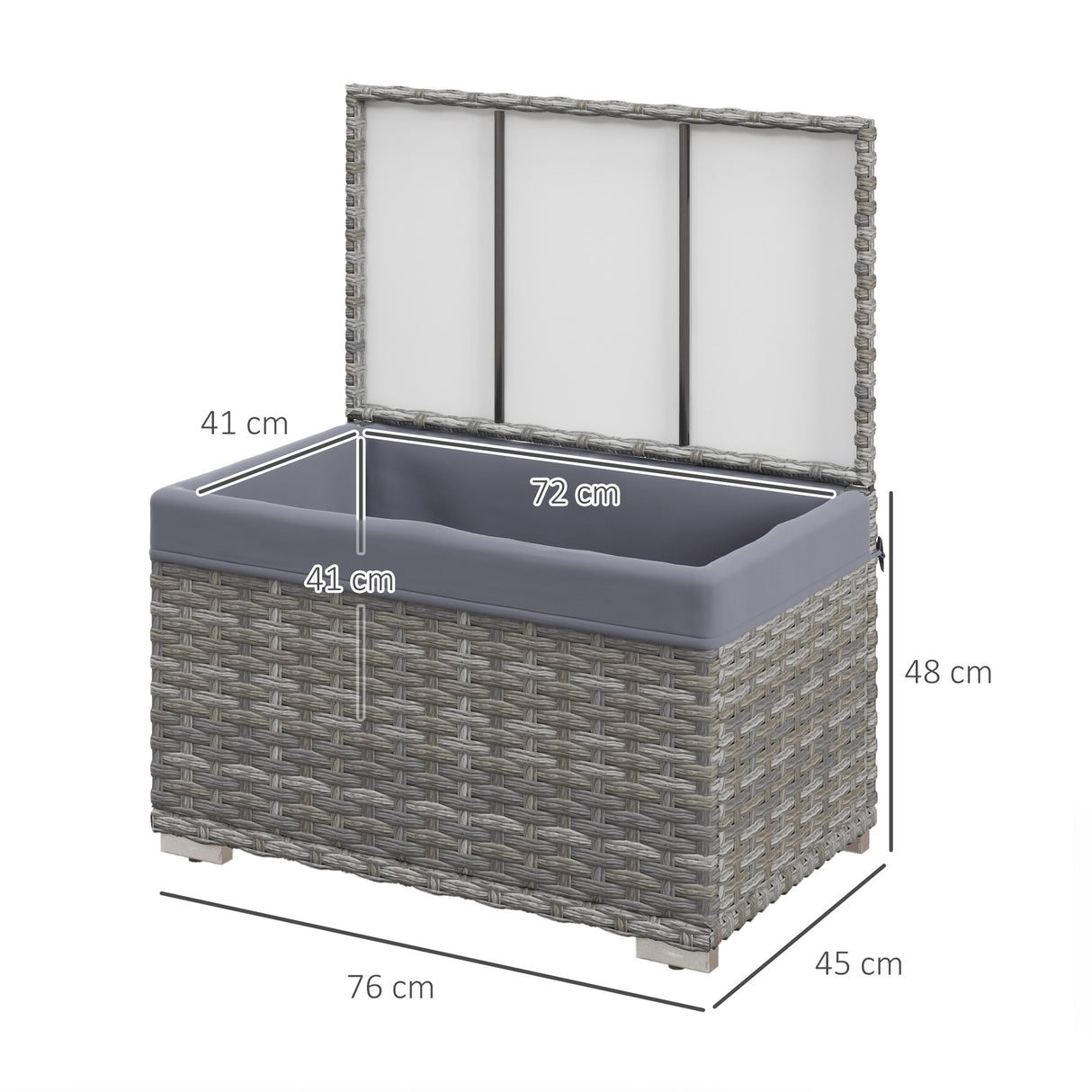easycomfort easycomfort baule da giardino in rattan pe con rivestimento interno in tessuto impermeabile 76x45x48 cm grigio