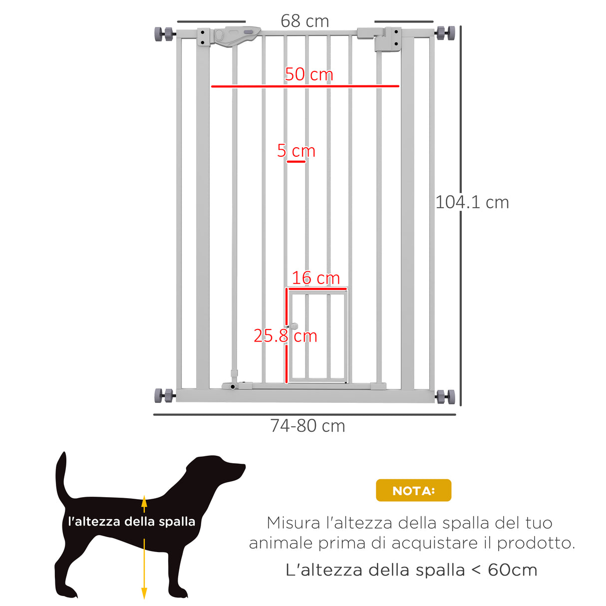 easycomfort easycomfort cancellino per cani regolabile alto con porta piccola e chiusura automatica 74 80x104cm bianco