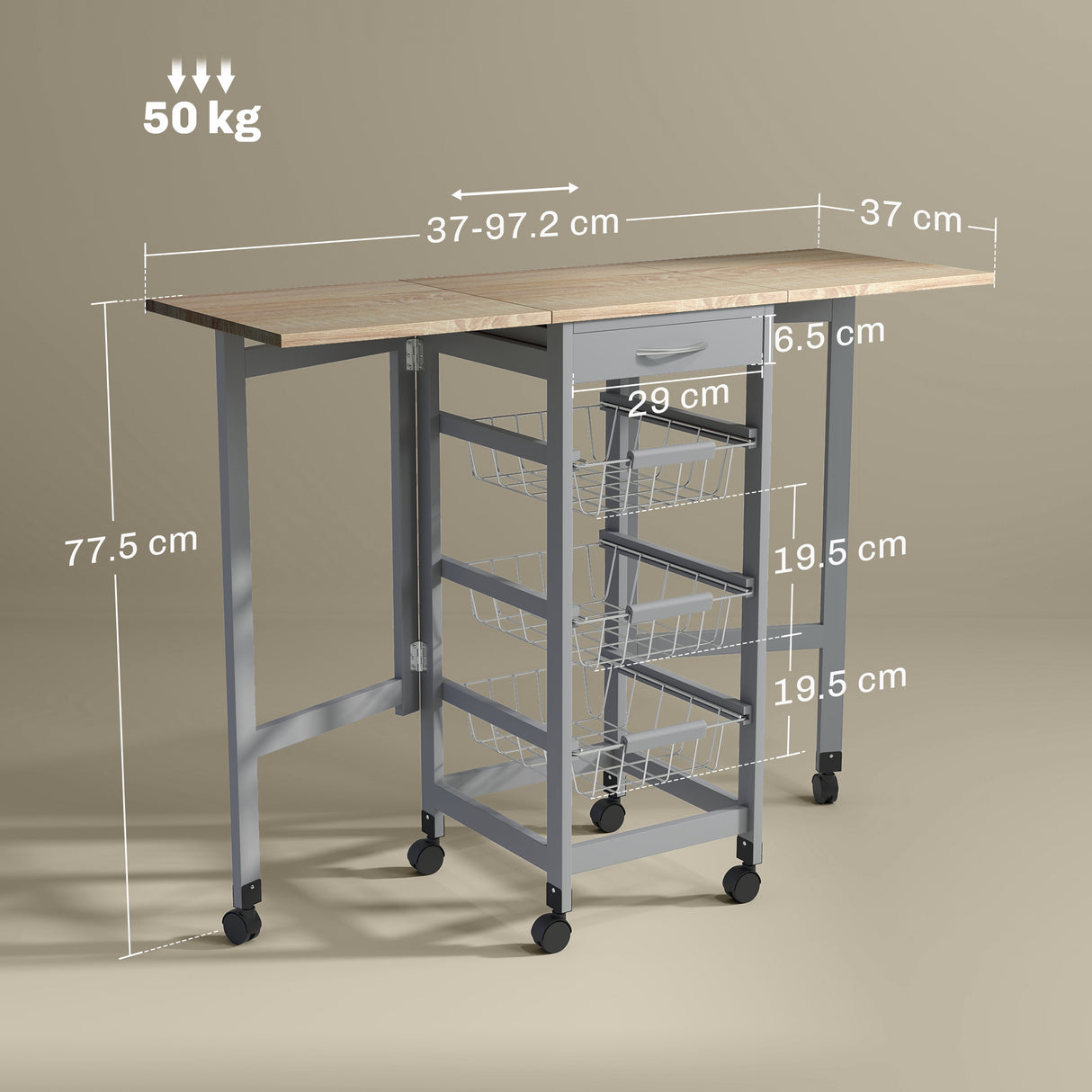 easycomfort easycomfort carrello da cucina con 3 cestini cassetto e 2 ribalte in legno e metallo 37x37x77 5 cm grigio e rovere
