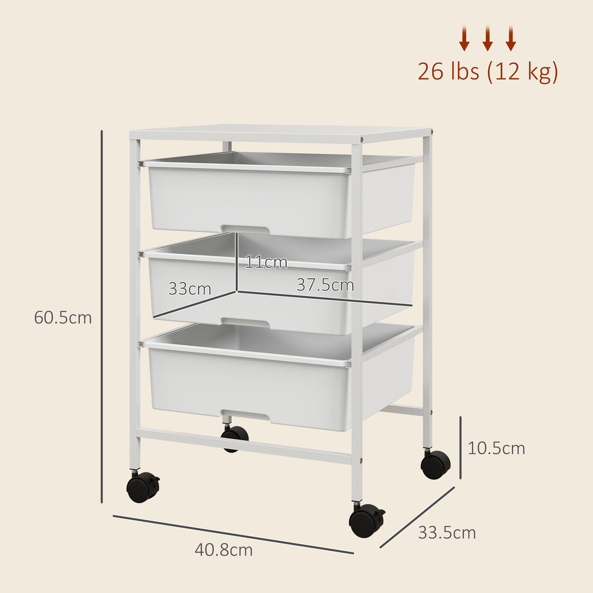 easycomfort easycomfort carrello multiuso con 3 cestini estraibili e ruote per cucina e ufficio in acciaio e pp bianco