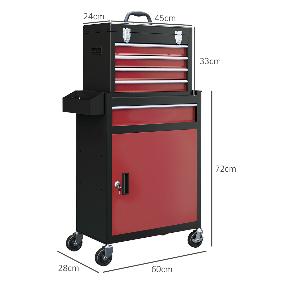 easycomfort easycomfort carrello porta attrezzi 5 cassetti cassetta rimovibile e armadietto con chiave in acciaio rosso