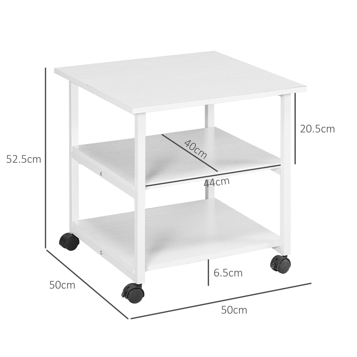 easycomfort easycomfort carrello porta stampante a 3 ripiani con 4 ruote legno e acciaio 50x50x52 5cm bianco