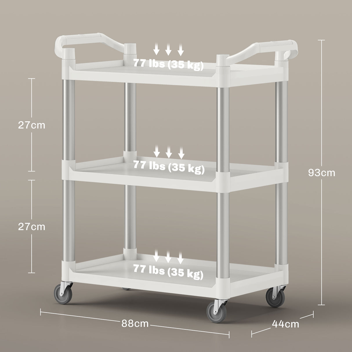 easycomfort easycomfort carrello portavivande a 3 livelli in pp e lega di alluminio 88x44x93 cm bianco e argento
