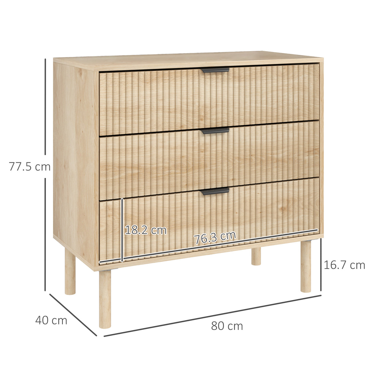 easycomfort easycomfort cassettiera 3 cassetti in legno per camera e ingresso stile nordico 80x40x77 5 cm rovere