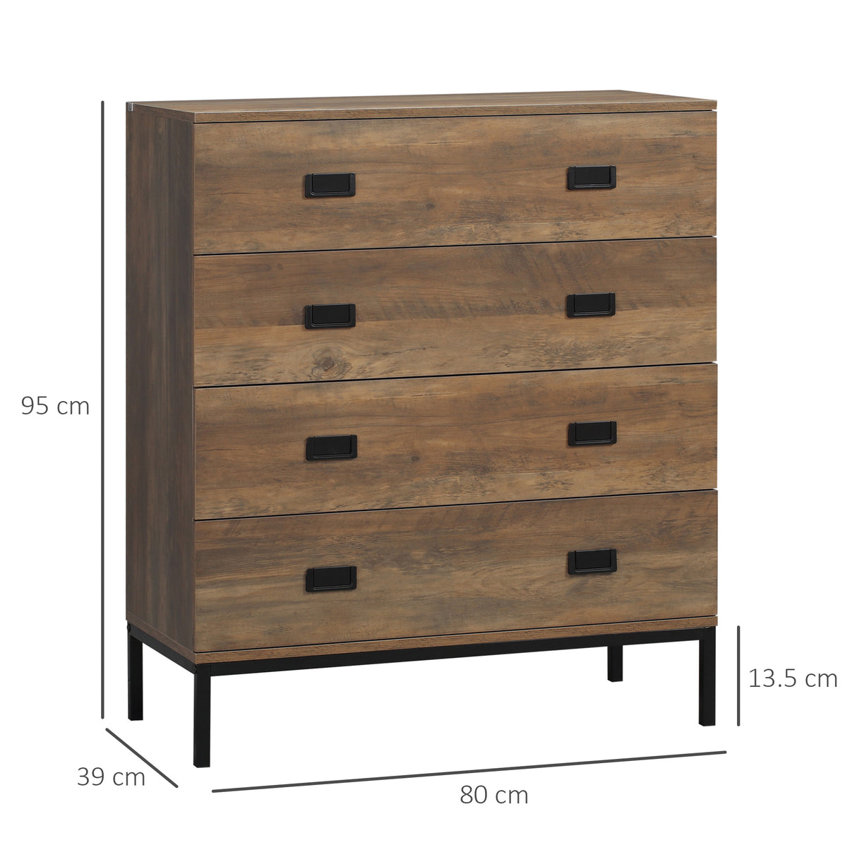 easycomfort easycomfort cassettiera 4 cassetti in truciolato e metallo per soggiorno e camera da letto 80x39x95 cm marrone