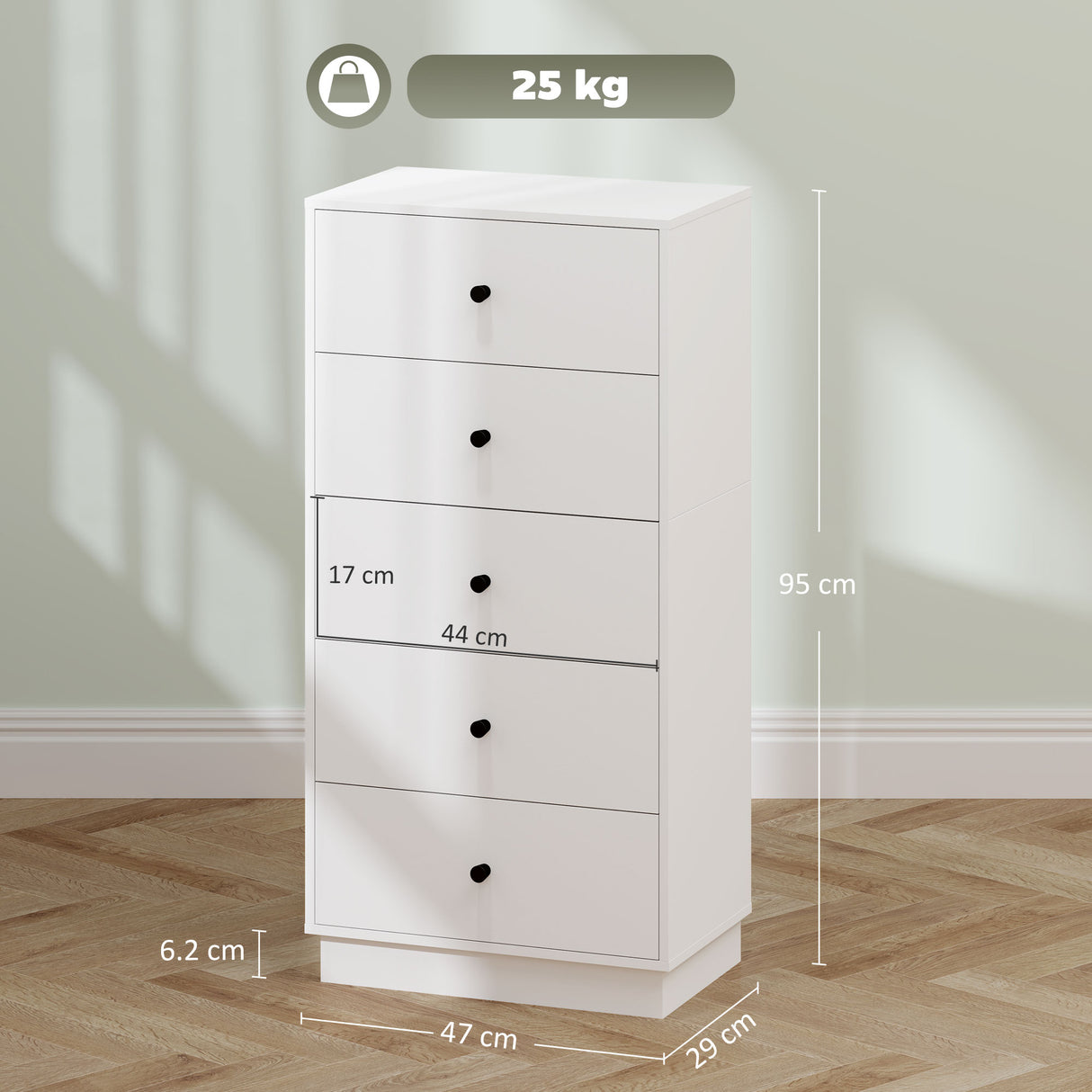 easycomfort easycomfort cassettiera 5 cassetti per camera da letto moderna e salvaspazio 47x29x95 cm bianco