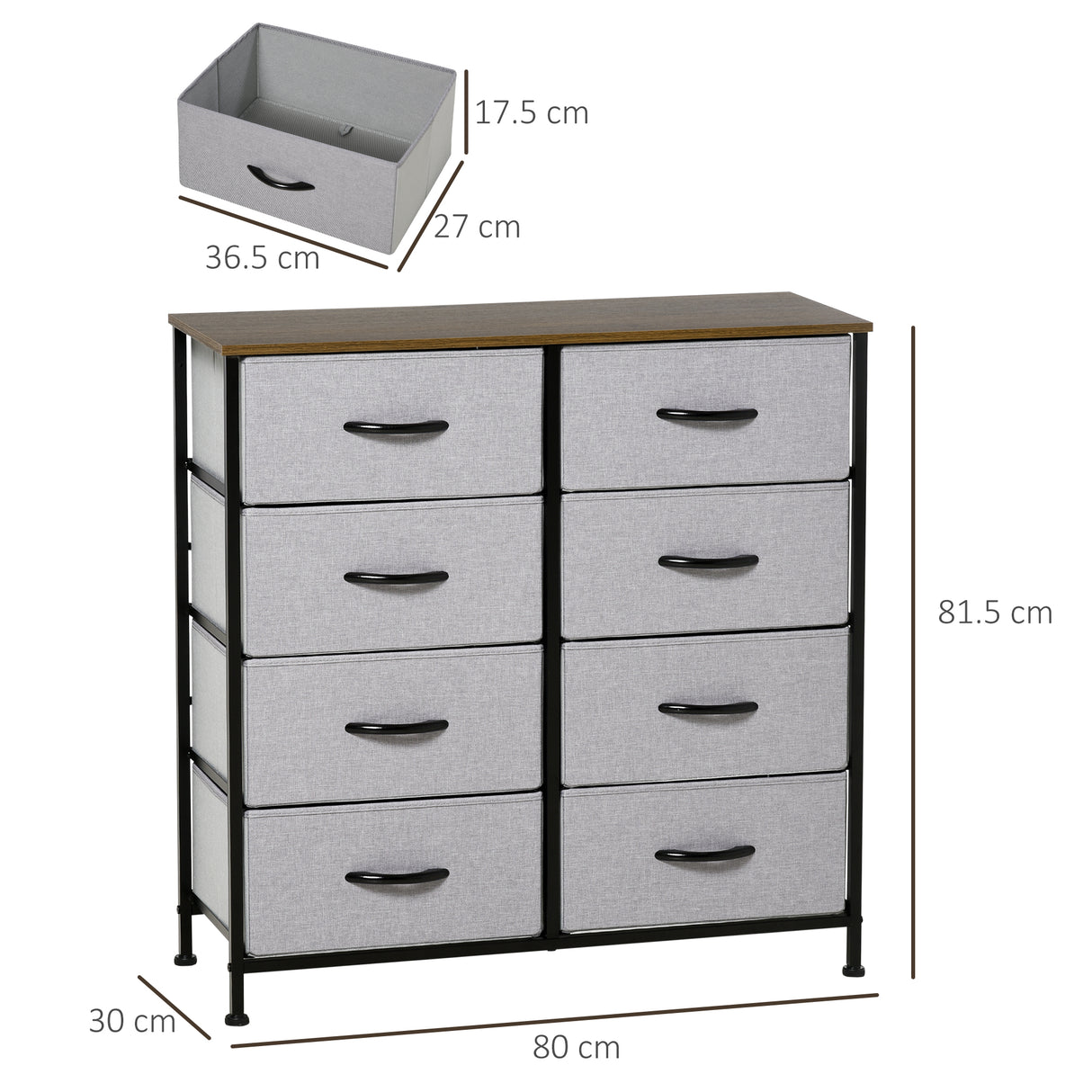 easycomfort easycomfort cassettiera 8 cassetti in tessuto rimovibili in legno e acciaio stile industriale 80x30x81 5cm
