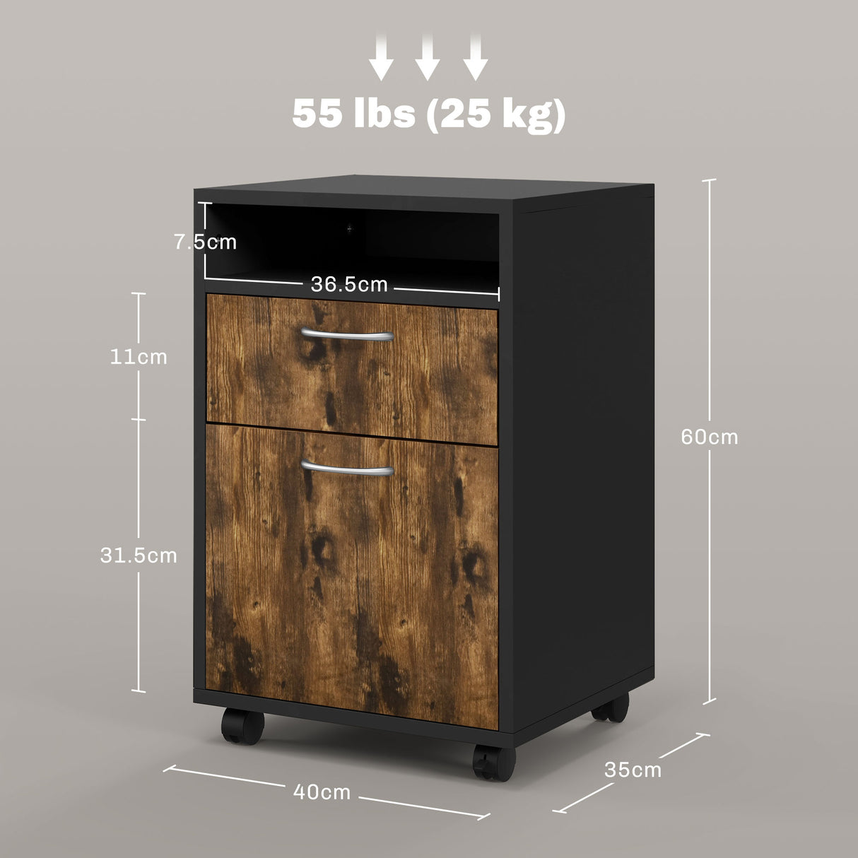 easycomfort easycomfort cassettiera portadocumenti con cassetto e ripiano 4 ruote 40x35x60cm marrone e nero