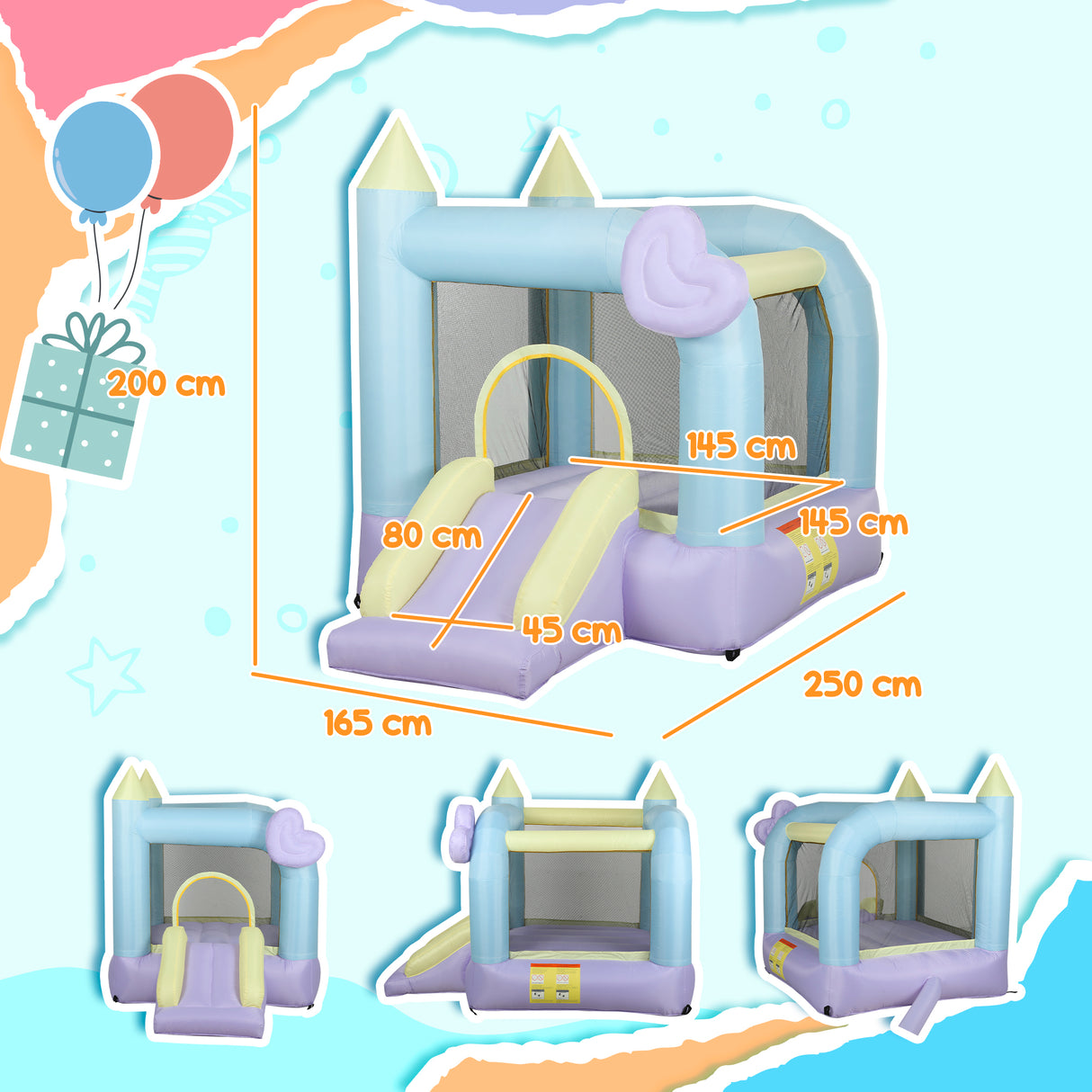 easycomfort easycomfort castello gonfiabile per bambini 3 8 anni con soffiatore scivolo e area di salto picchetti e borsa
