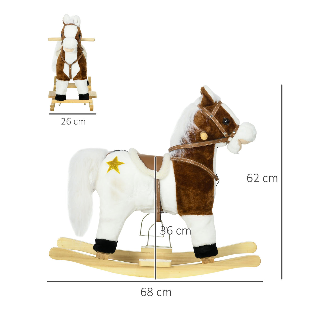 easycomfort easycomfort cavallino a dondolo per bambini da 3 6 anni in peluche con suoni 68x26x62cm marrone