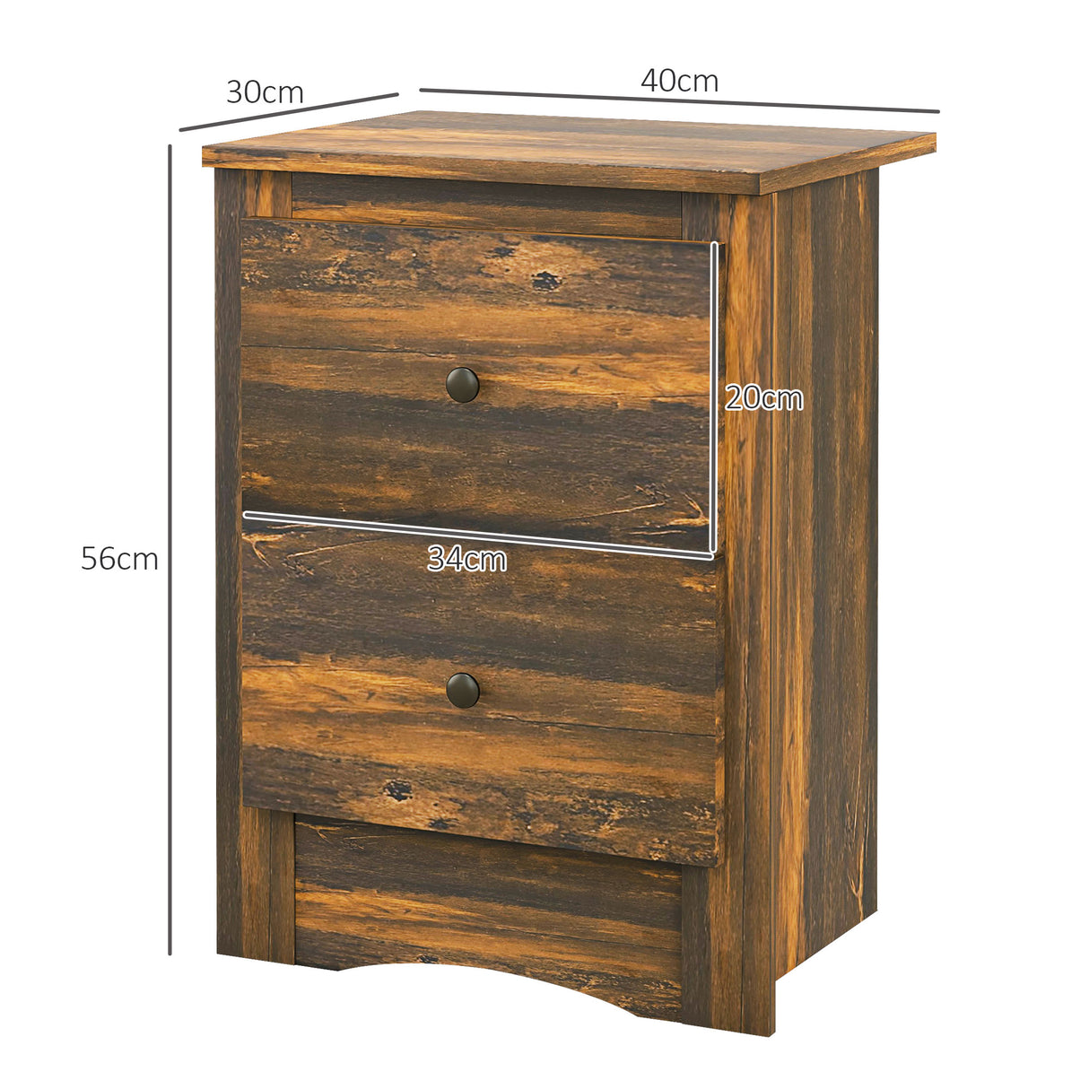 easycomfort easycomfort comodino con 2 cassetti dallo stile rustico in legno 40x30x56 cm marrone