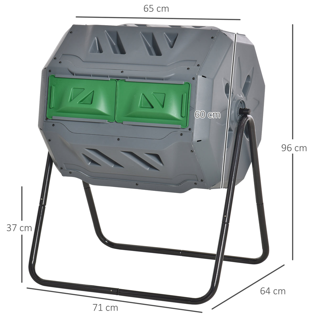 easycomfort easycomfort compostiera da giardino girevole a 2 sezioni con 8 prese daria in acciaio e pp 71x65x96 cm grigio