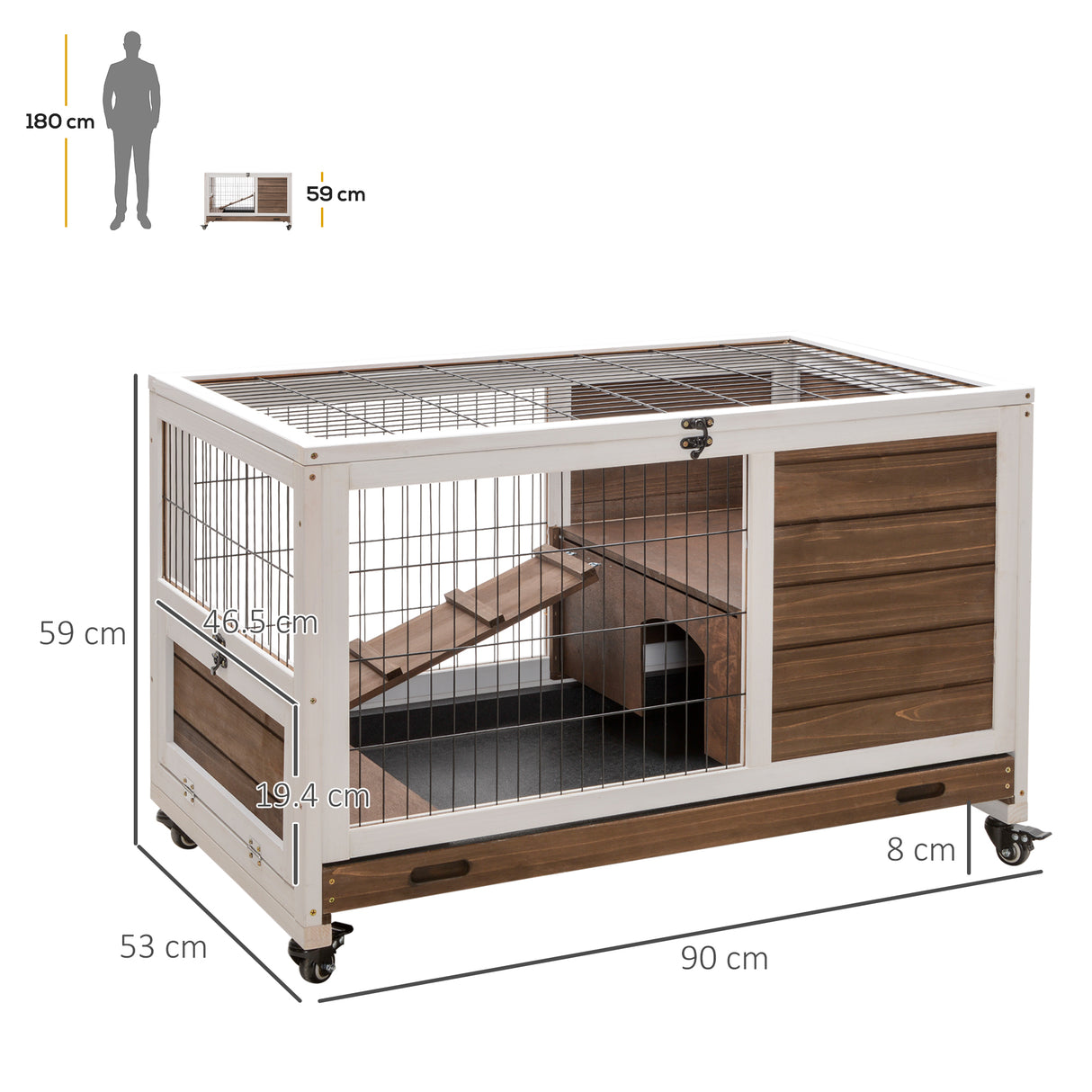 easycomfort easycomfort conigliera in legno con 4 ruote casetta per conigli e rampa 90x53x59cm marrone