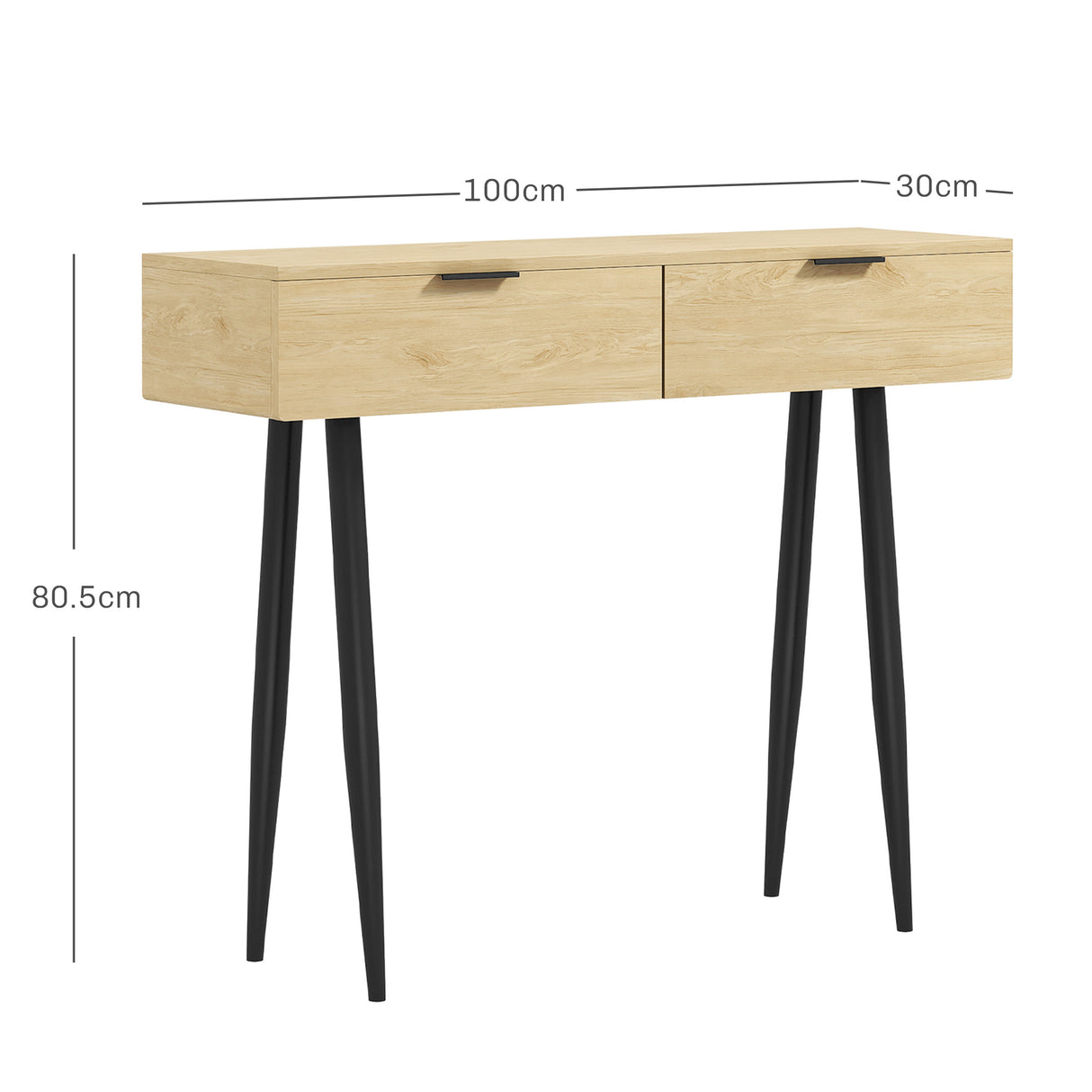 easycomfort easycomfort consolle da ingresso in stile nordico con 2 cassetti in legno e acciaio 100x30x80 5 cm rovere