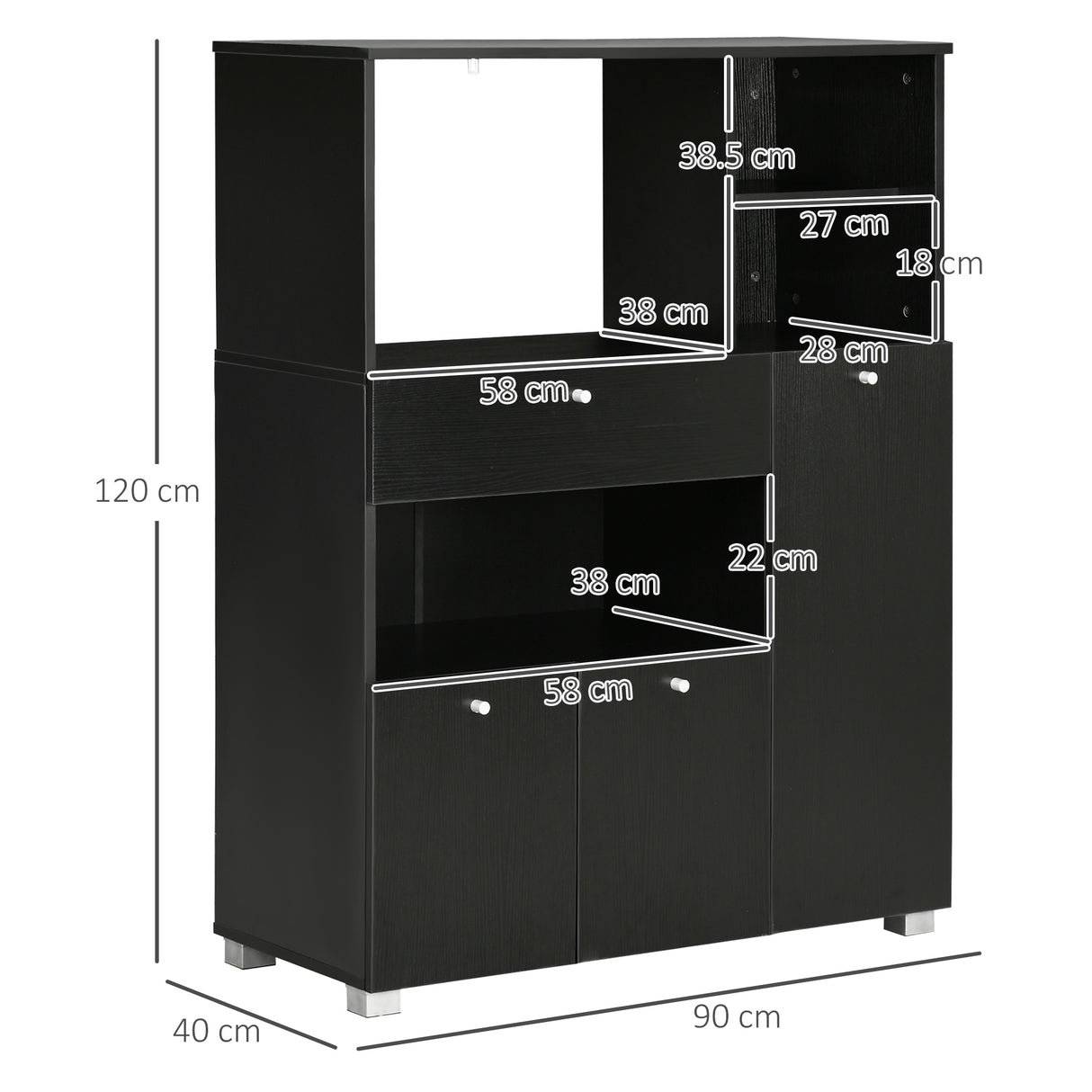easycomfort easycomfort credenza da cucina in legno per microonde con armadietti mensole e cassetto 90x40x120 cm nero