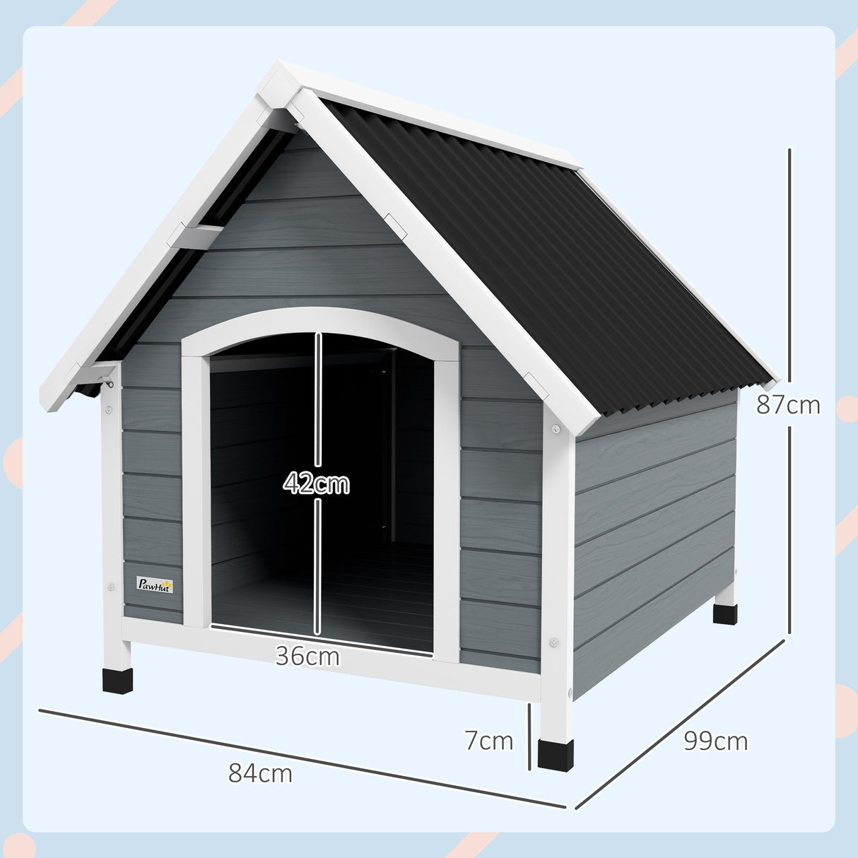 easycomfort easycomfort cuccia per cani in legno da esterno casetta per cani grandi con pavimento rimovibile 84x99x87cm grigio