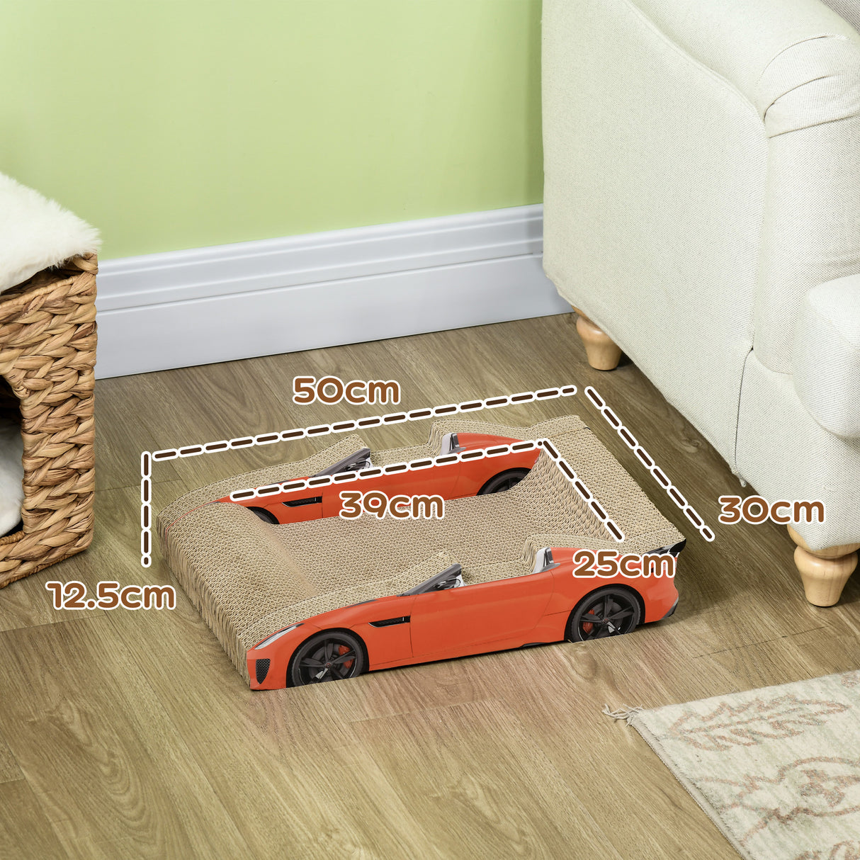 easycomfort easycomfort cuccia per gatti tiragraffi a forma di auto con trattamento ad erba gatta in cartone ondulato 50x30x12 5 cm rosso
