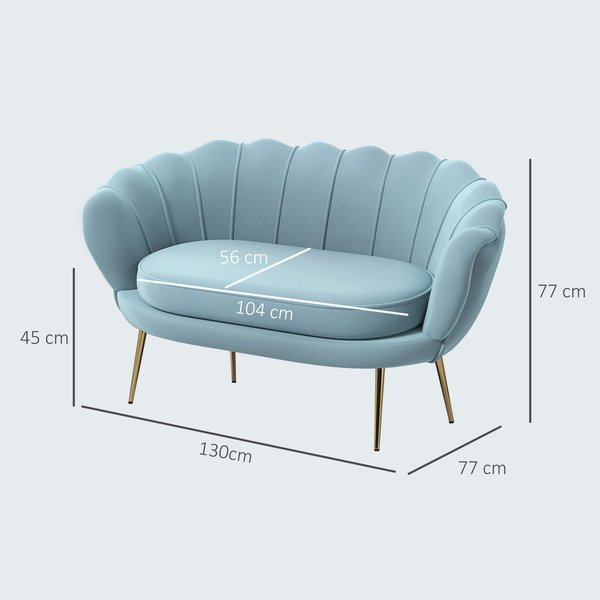 easycomfort easycomfort divanetto 2 posti in stile industrial chic in tessuto effetto velluto e metallo 130x77x77 cm azzurro
