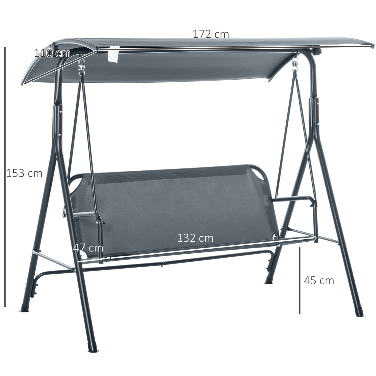 easycomfort easycomfort dondolo 3 posti con tettuccio inclinabile e cuscini in acciaio e poliestere 172x110x153 cm grigio