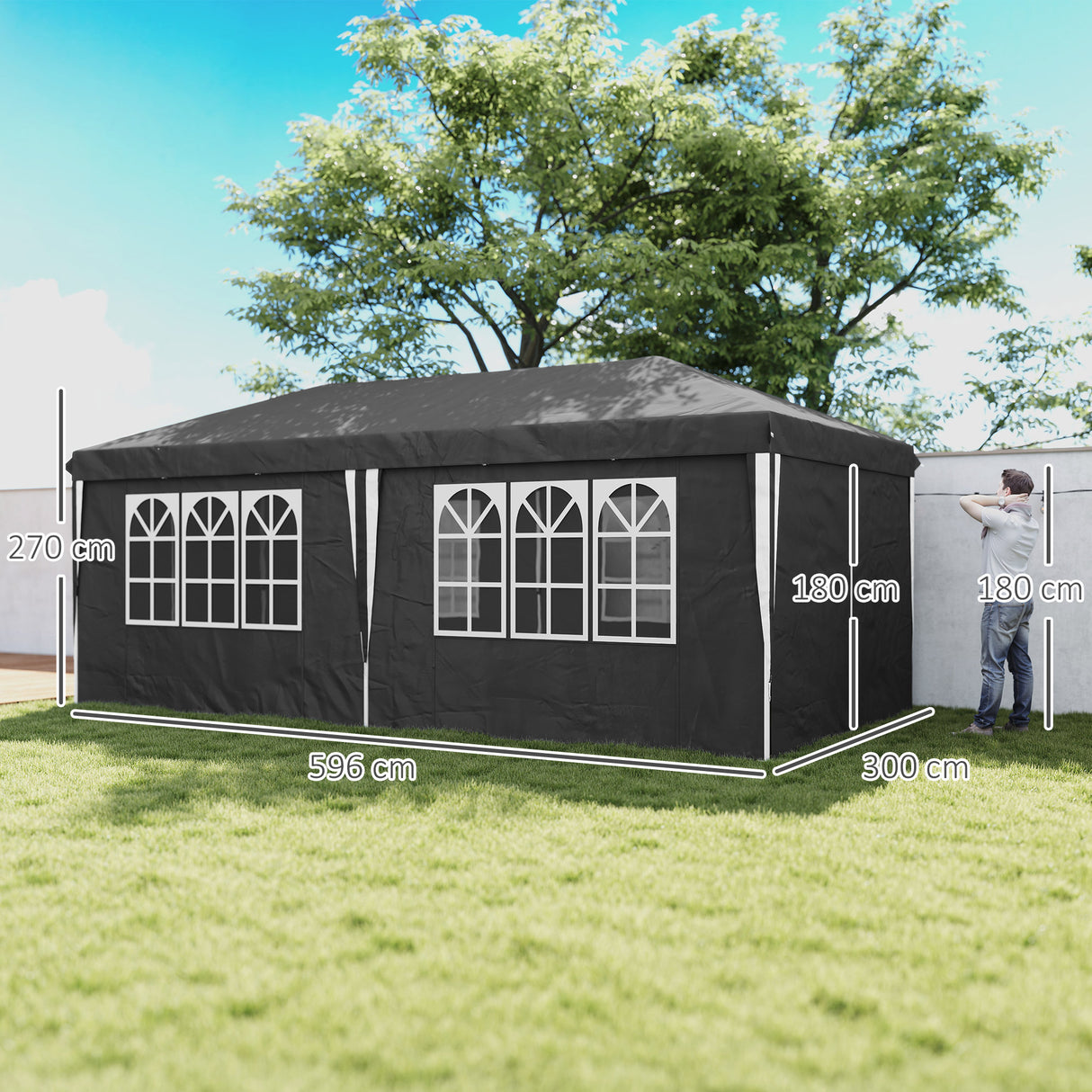easycomfort easycomfort gazebo 3x6 m per 12 18 persone ad altezza regolabile con fori di drenaggio in metallo e tessuto oxford grigio