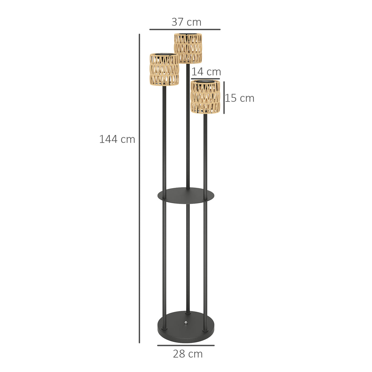 easycomfort easycomfort lampada da esterno solare in stile boho con ripiano centrale in rattan pe e acciaio 37x144 cm nero e giallo