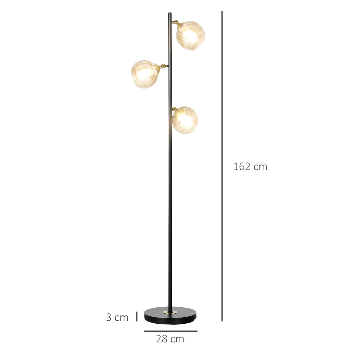 easycomfort easycomfort lampada da terra in metallo ad albero con 3 paralumi in vetro 36x162 cm nero e grigio