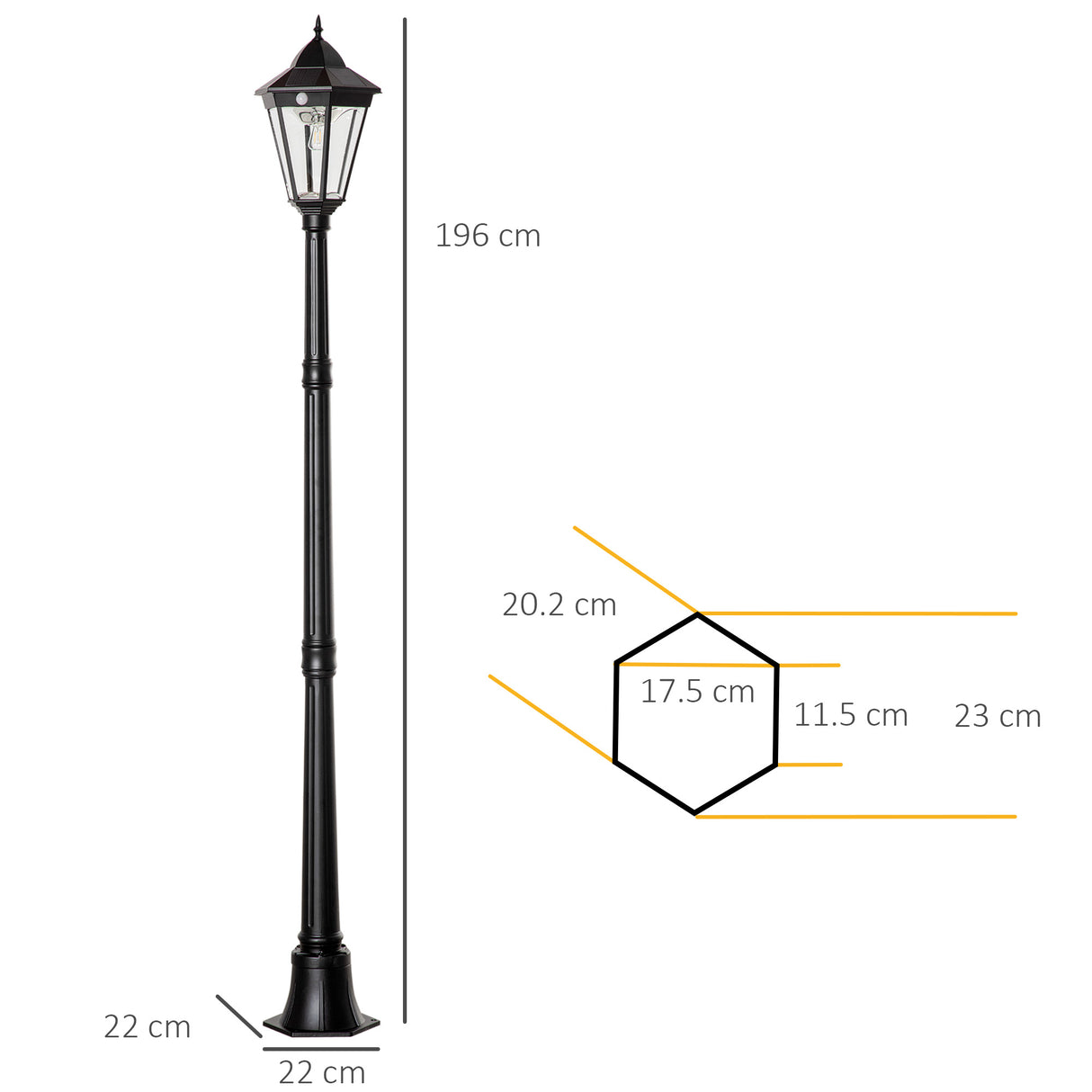 easycomfort easycomfort lampione solare da giardino con luce led e sensore di movimento alluminio e vetro 22x22x196 cm nero