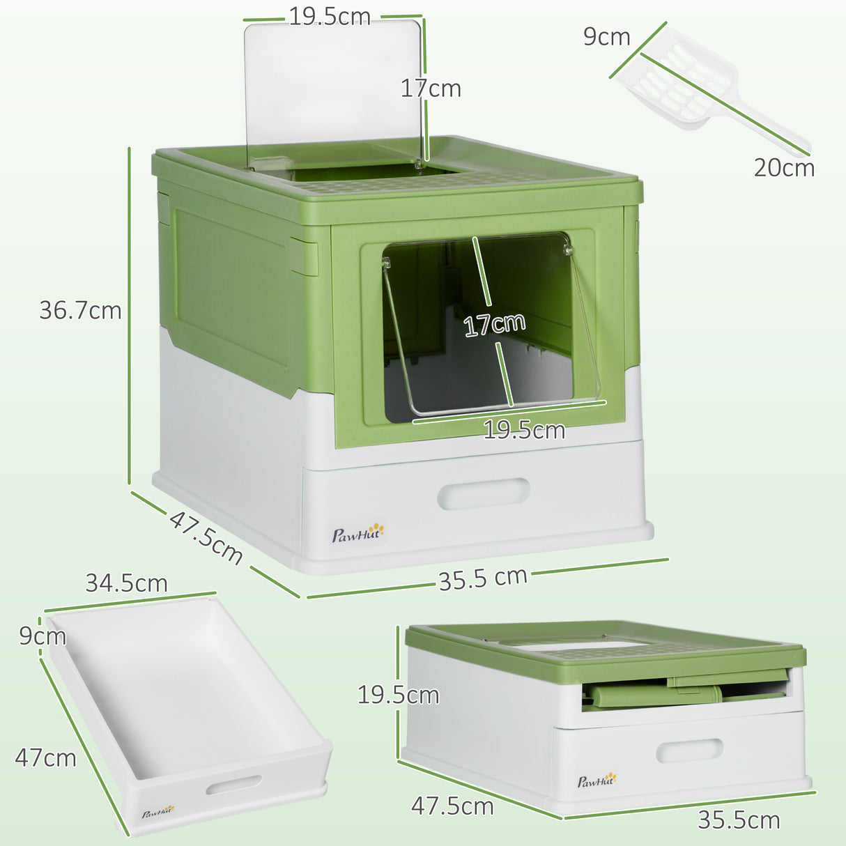 easycomfort easycomfort lettiera per gatti chiusa con paletta vassoio estraibile e 2 porte 47 5x35 5x36 7cm verde chiaro