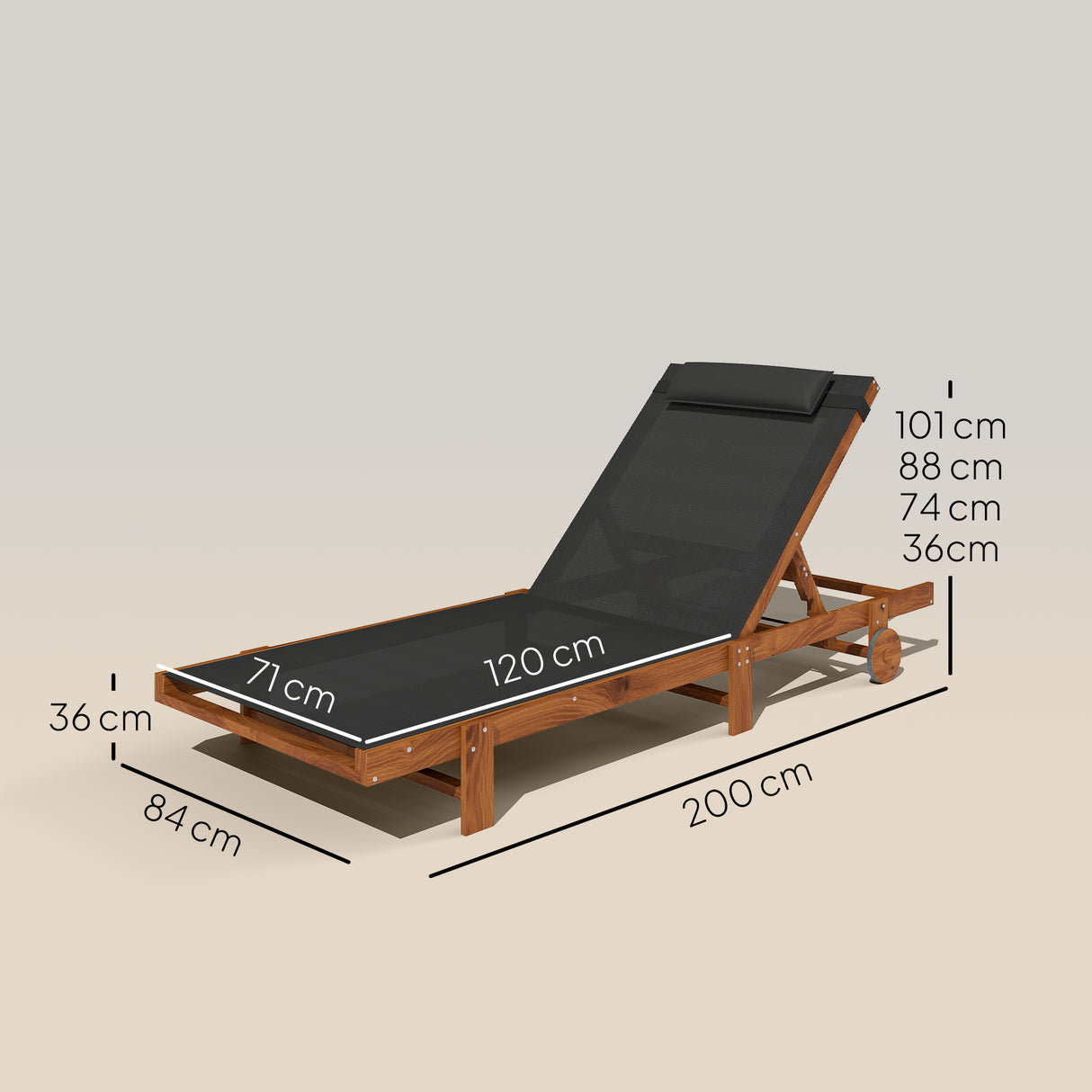 easycomfort easycomfort lettino prendisole con schienale regolabile su 4 posizioni ruote e poggiatesta nero