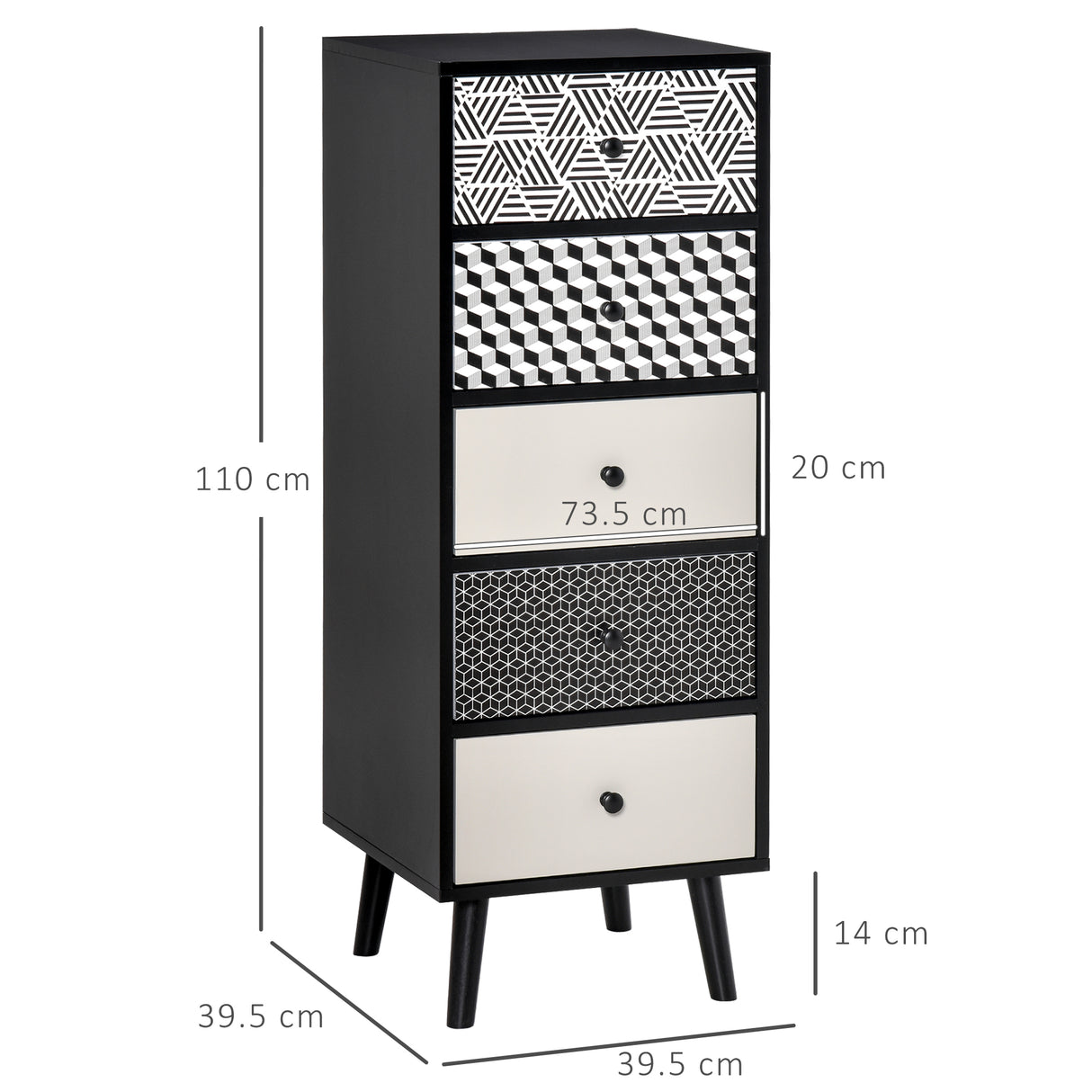 easycomfort easycomfort mobile cassettiera 5 cassetti fantasia geometrica arredamento moderno camera e ingresso 40x40x111 5cm nero grigio