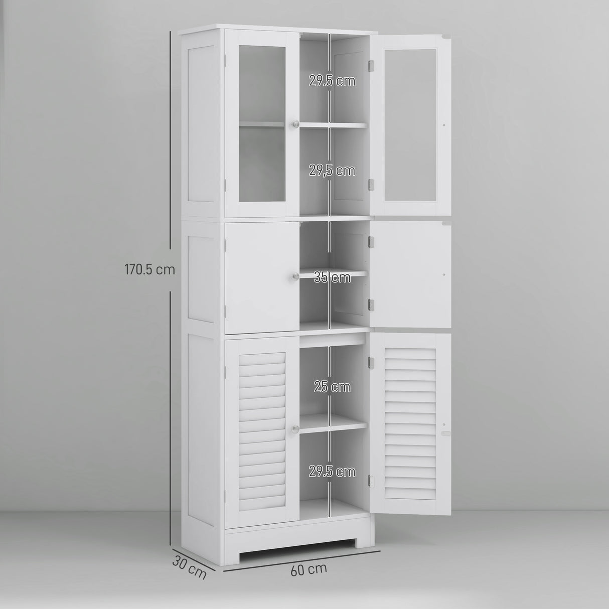 easycomfort easycomfort mobile colonna bagno con 3 armadietti e ante in vetro e a persiana 60x30x170 5cm bianco