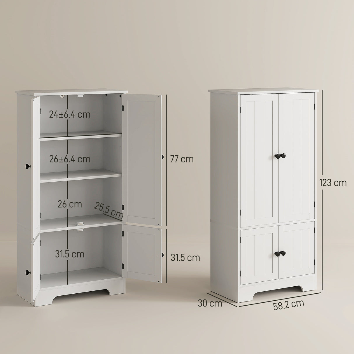 easycomfort easycomfort mobile credenza da cucina a 4 ante con 2 armadietti e ripiano regolabile 58 2x30x123 cm bianco