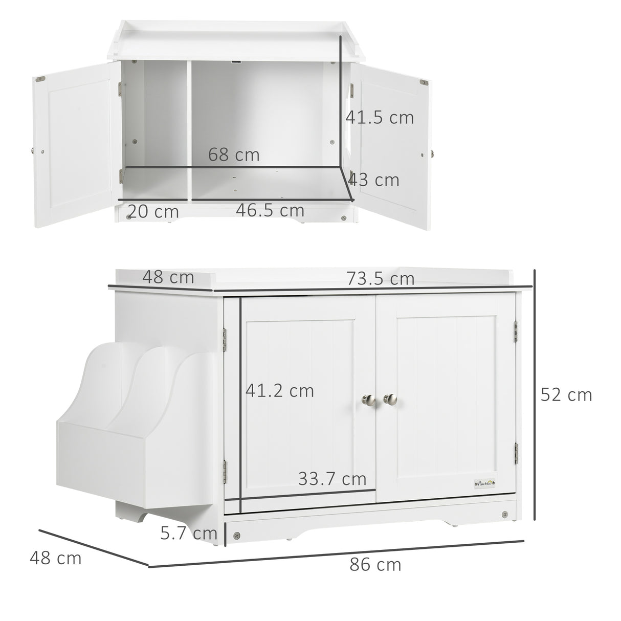 easycomfort easycomfort mobile lettiera per gatti a 2 ante con divisorio interno regolabile 86x48x52 cm bianco