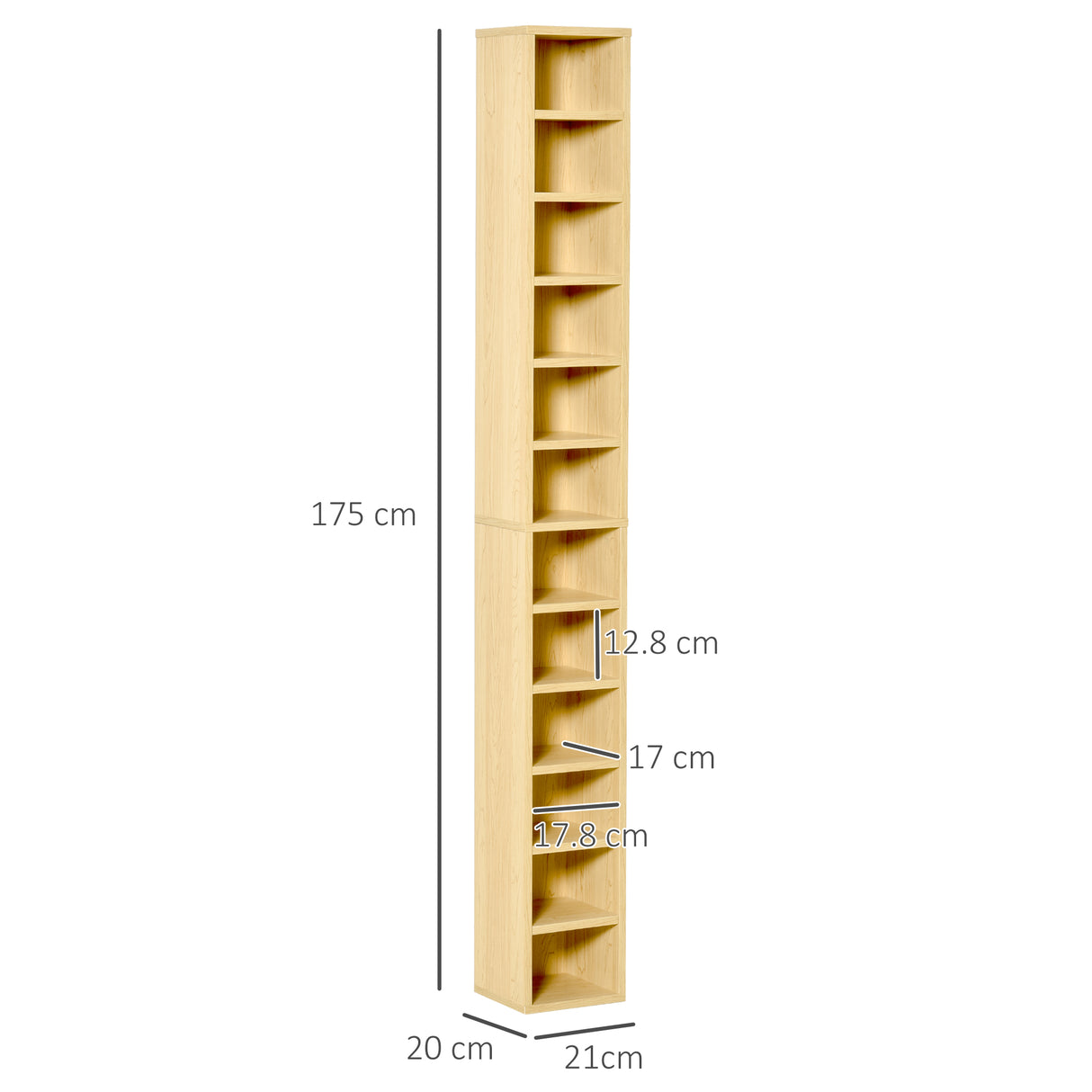 easycomfort easycomfort mobile libreria porta cd a 12 ripiani per 204 cd in mdf e truciolato 21x20x175 cm color legno