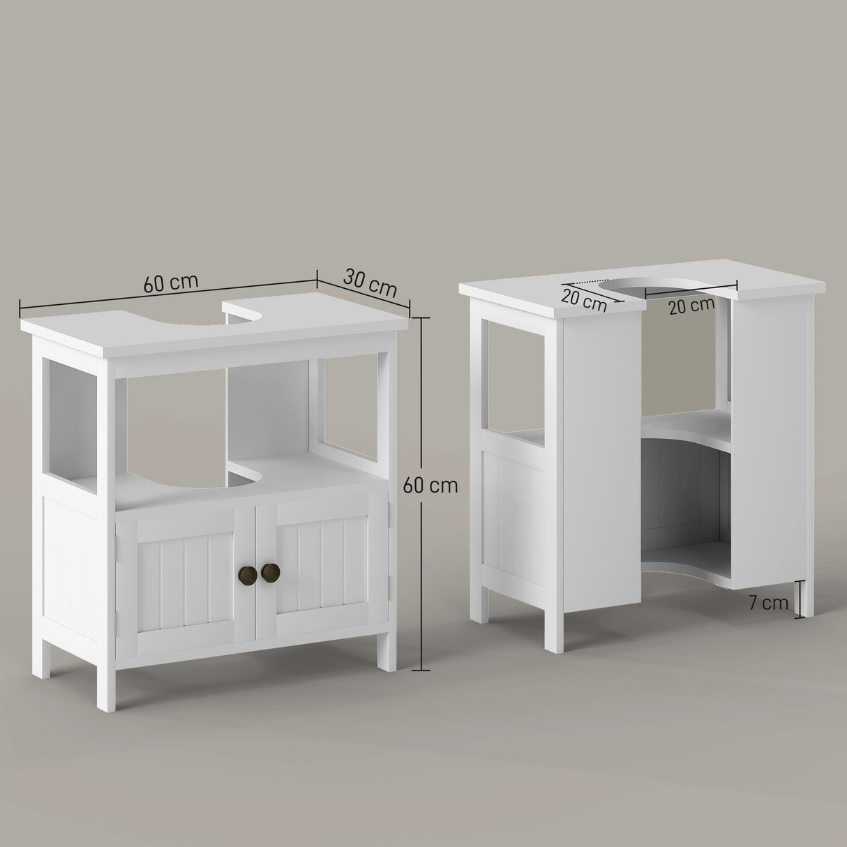 easycomfort easycomfort mobile sottolavabo con ripiano e armadietto intaglio e u e 2 ante 60x30x60 cm bianco